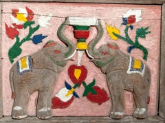 Vintage Hand-Carved Cart Panel, Elephant Motif, Mid-20th Century, North Thailand