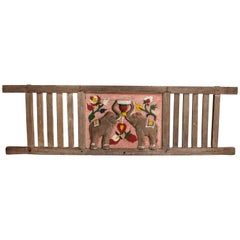 Vintage Hand-Carved Cart Panel, Elephant Motif, Mid-20th Century, North Thailand