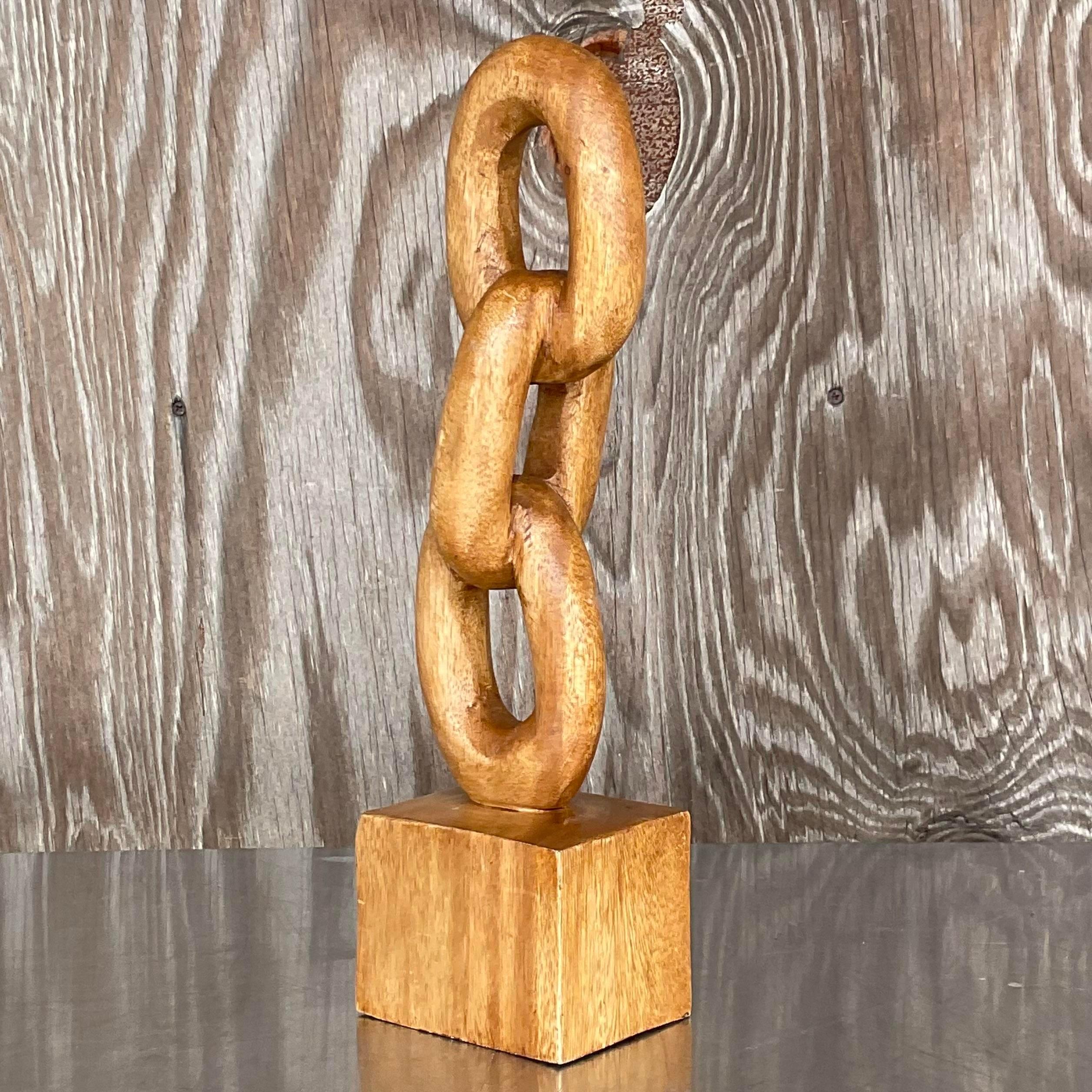 20th Century Vintage Hand Carved Chain Link Sculpture For Sale