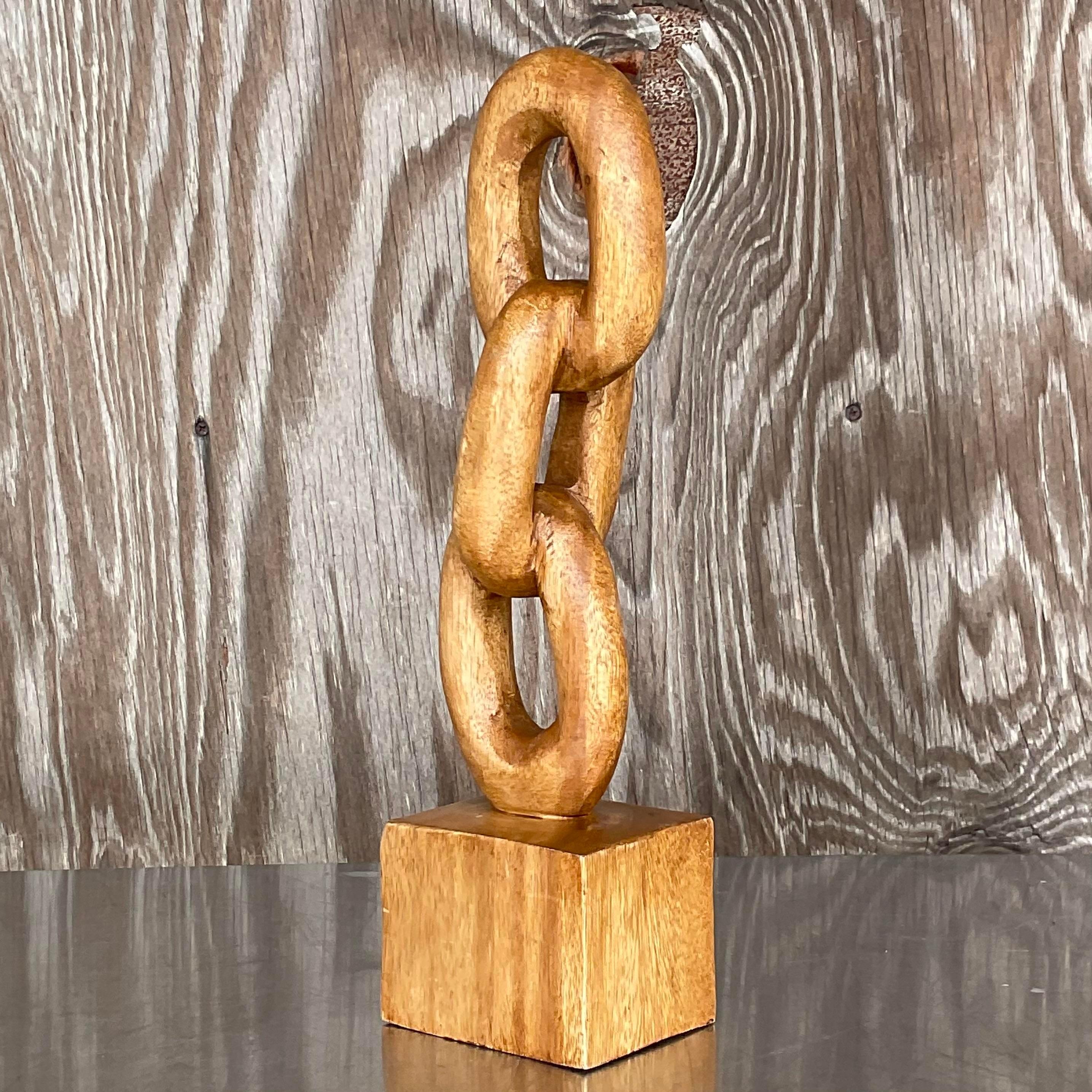Wood Vintage Hand Carved Chain Link Sculpture For Sale