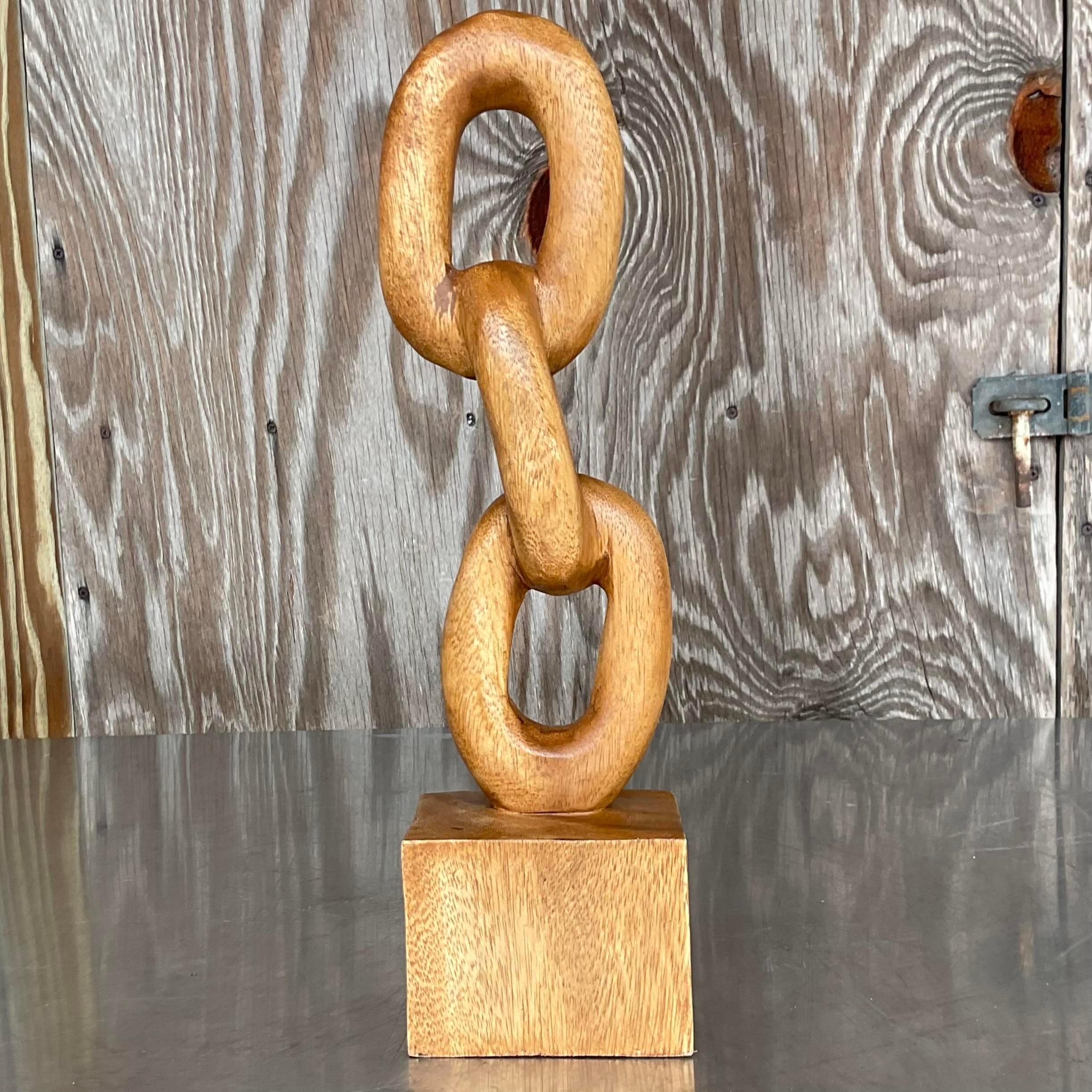 Vintage Hand Carved Chain Link Sculpture For Sale 1