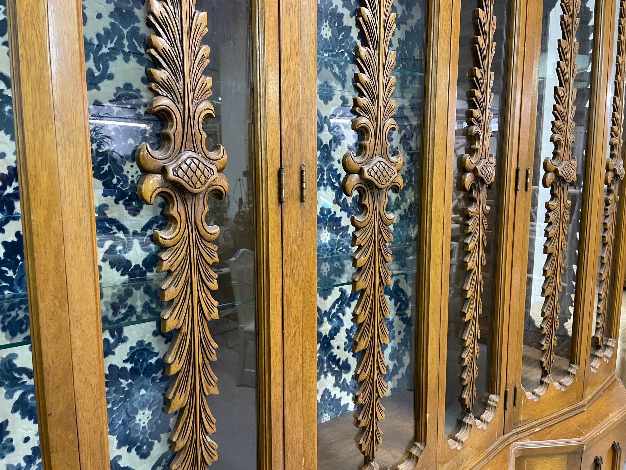 Hollywood Regency Vintage Hand Carved China Cabinet For Sale
