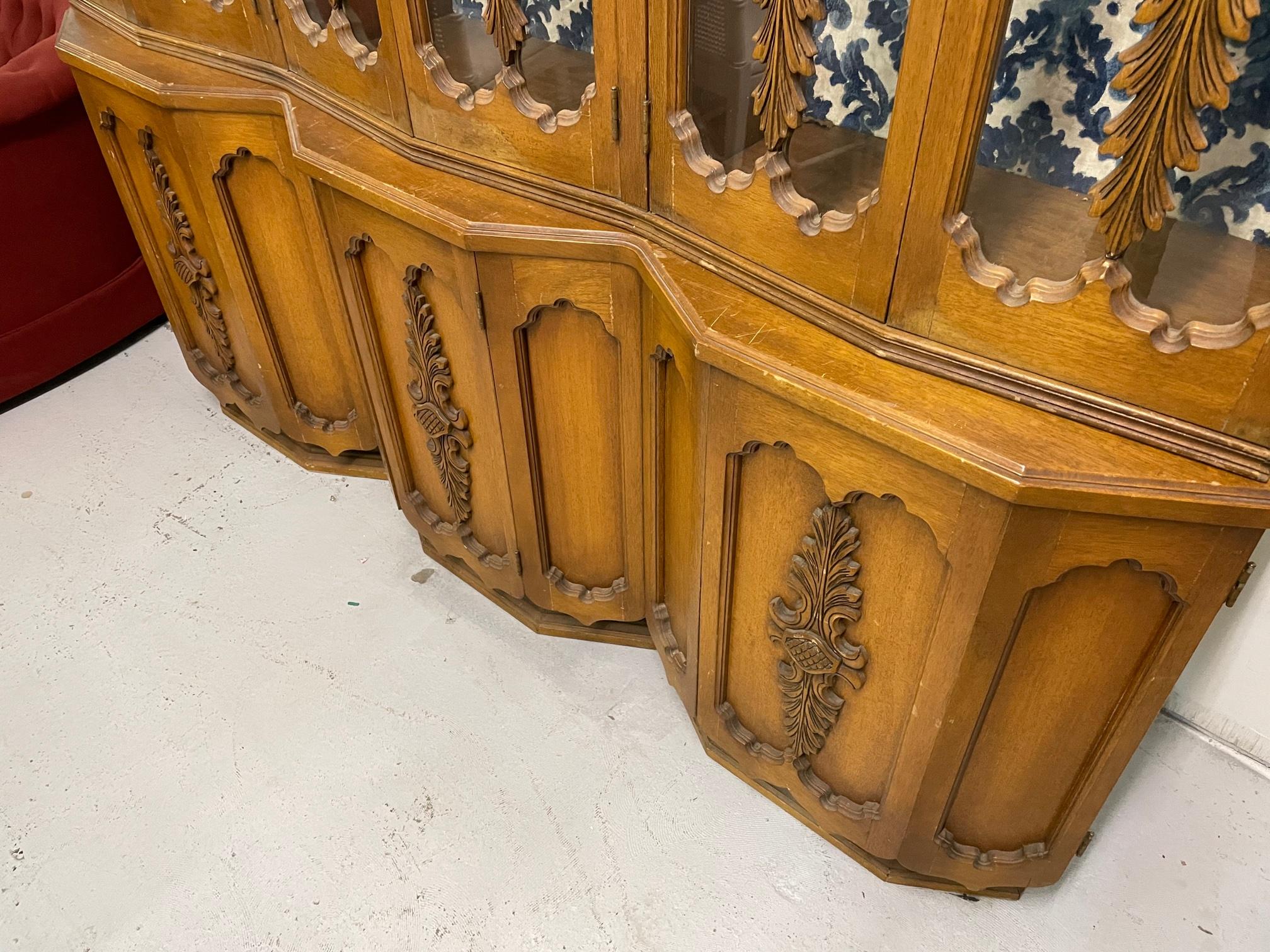 Wood Vintage Hand Carved China Cabinet For Sale