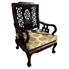 Sedia da salotto vintage in palissandro massiccio cinese intagliato a mano Chippendale