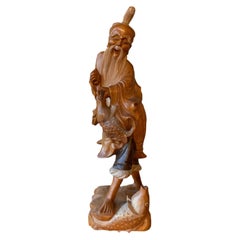 Vintage Hand Carved Chinese Fisherman