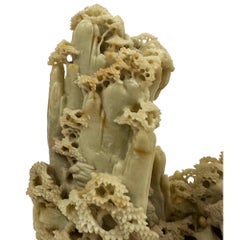 Vintage Hand Carved Chinese Soapstone Mountain Village with Pagoda Landscapes