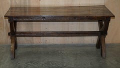 Vintage Hand Carved, circa 1950s Trestle Dining Table English Oak Jacobean Style