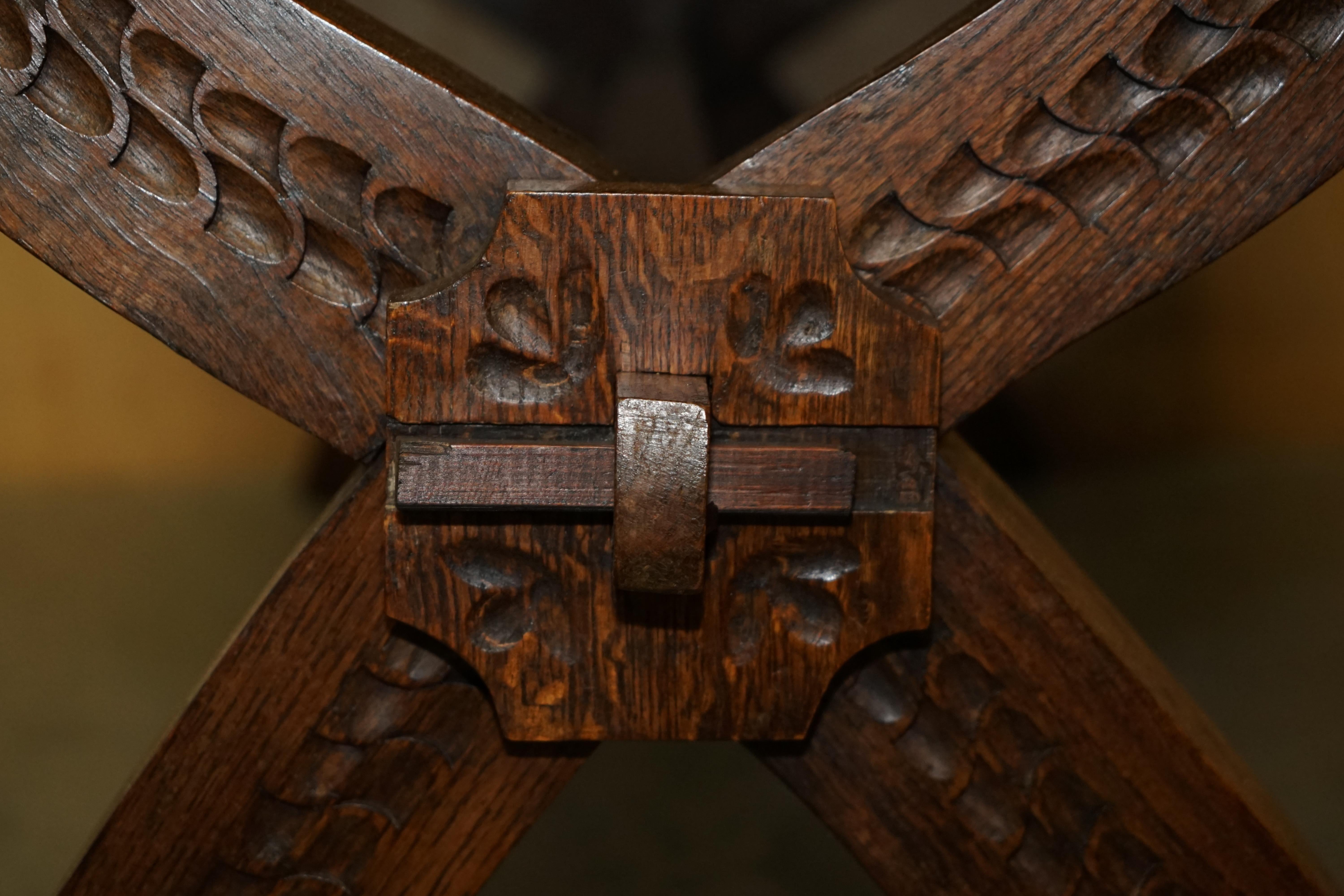 Vintage Hand Carved, circa 1950s Trestle Dining Table English Oak Jacobean Style For Sale 16