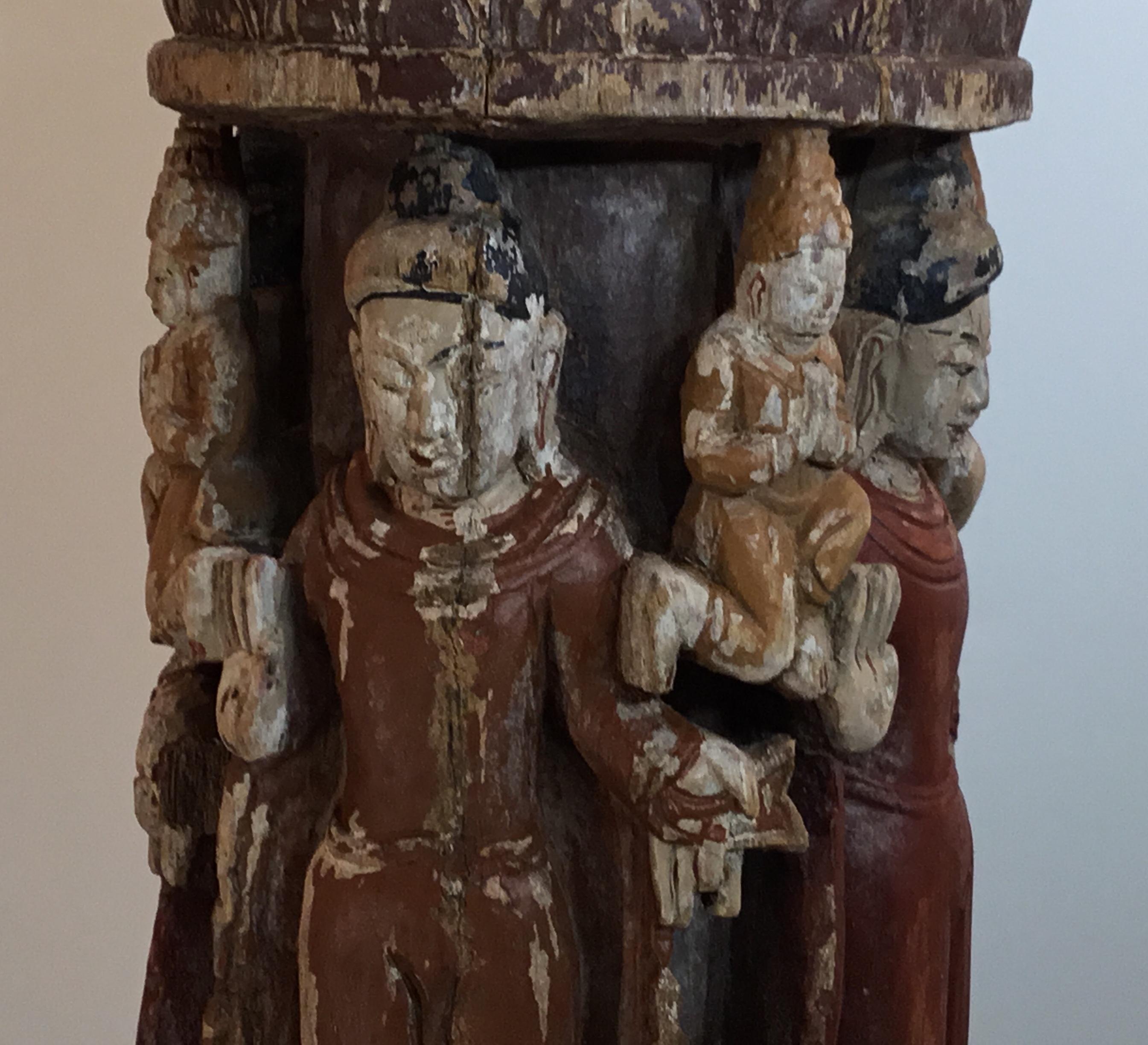 Vintage Hand Carved Cluster of Buddha Statue 4