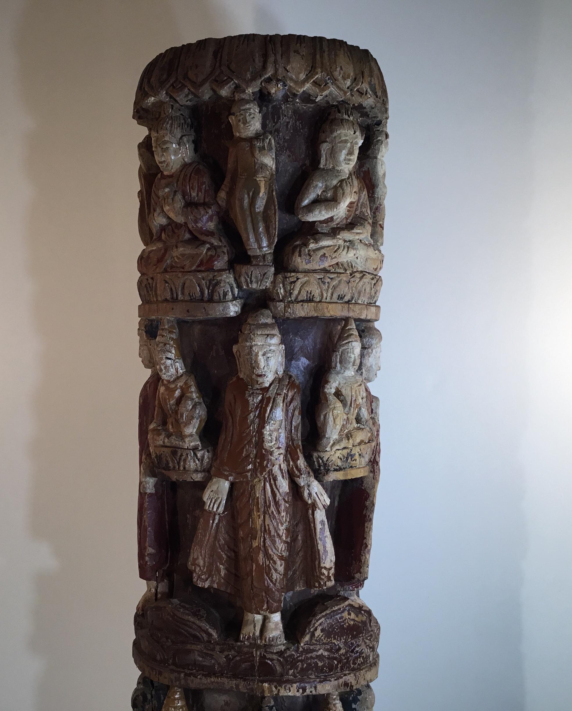 Vintage Hand Carved Cluster of Buddha Statue 6