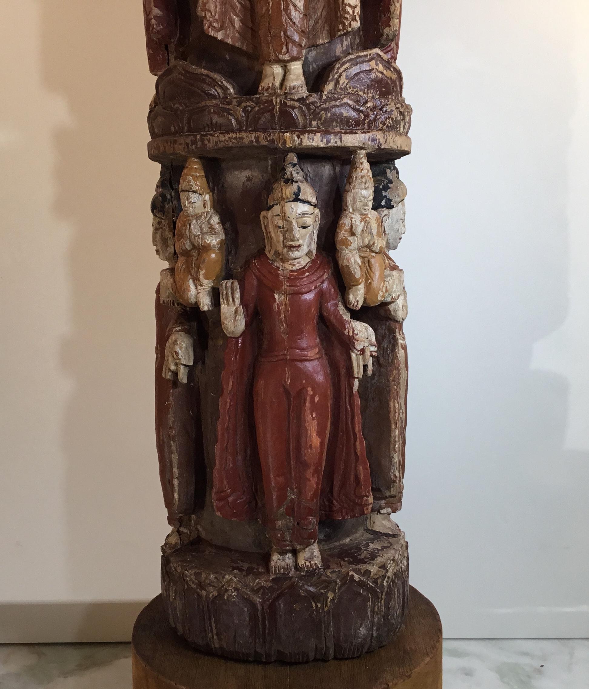 Vintage Hand Carved Cluster of Buddha Statue 7
