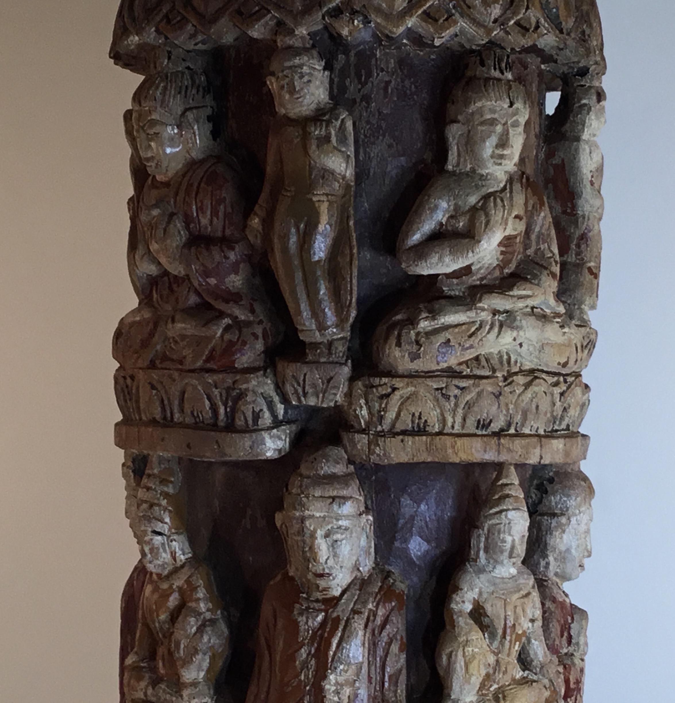 Vintage Hand Carved Cluster of Buddha Statue 8