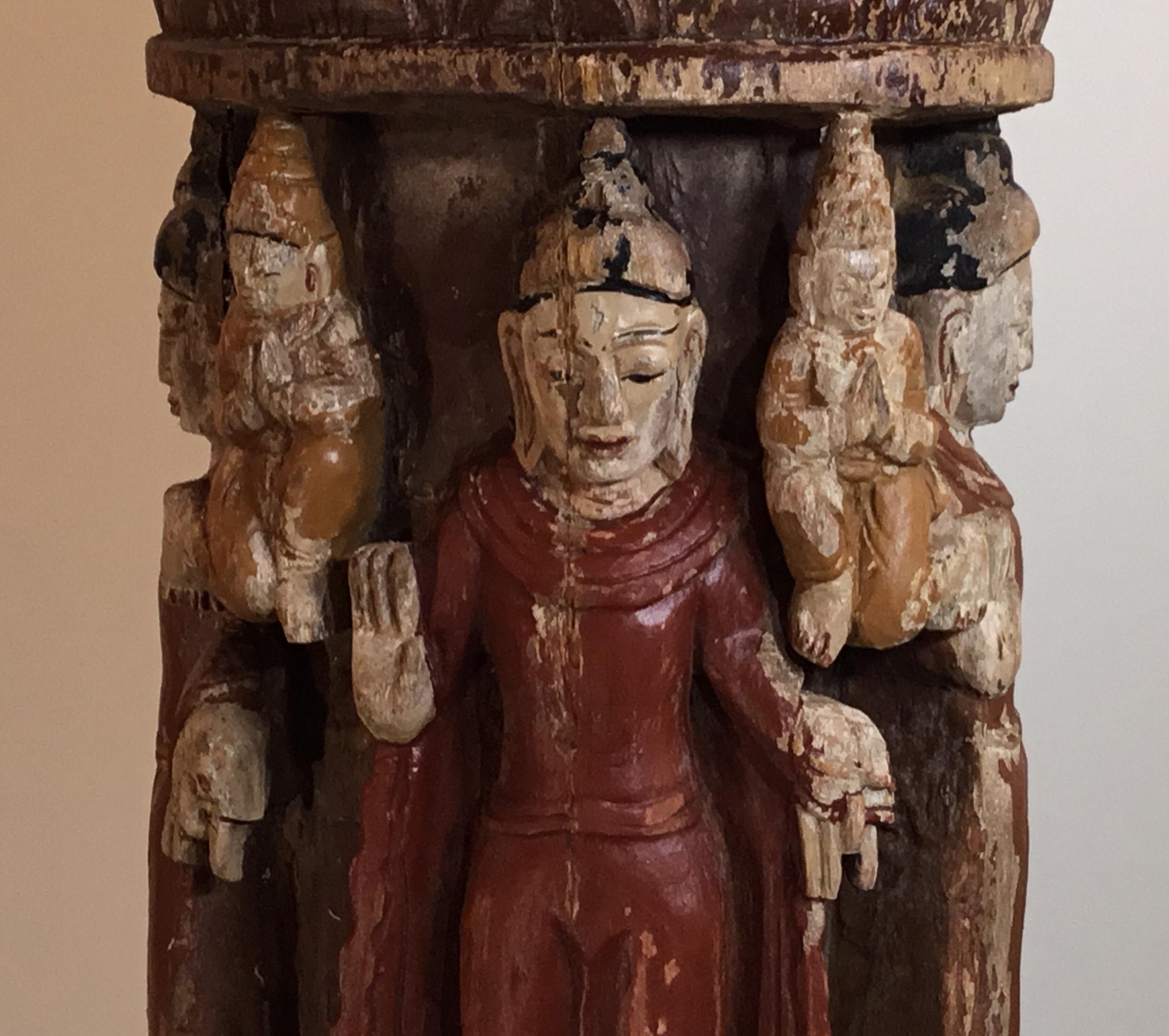 Vintage Hand Carved Cluster of Buddha Statue 9
