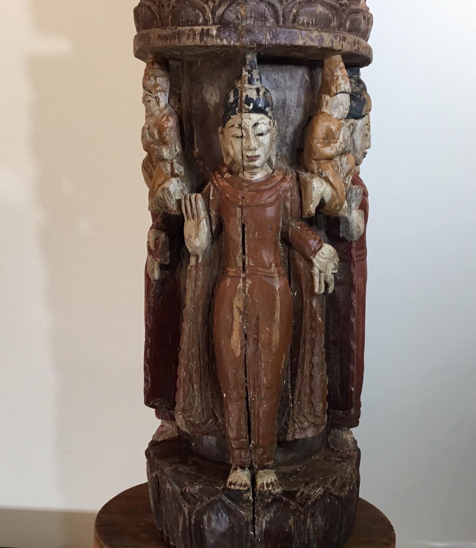 Vintage Hand Carved Cluster of Buddha Statue 12