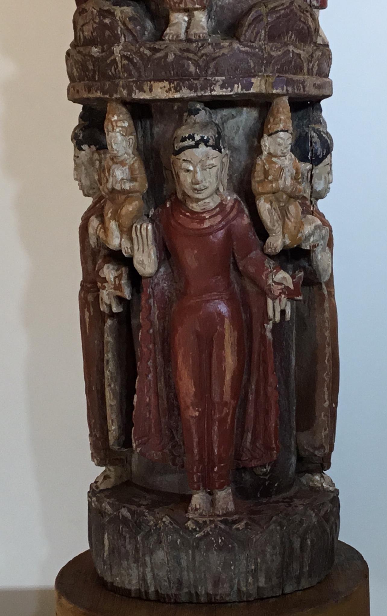 Thai Vintage Hand Carved Cluster of Buddha Statue