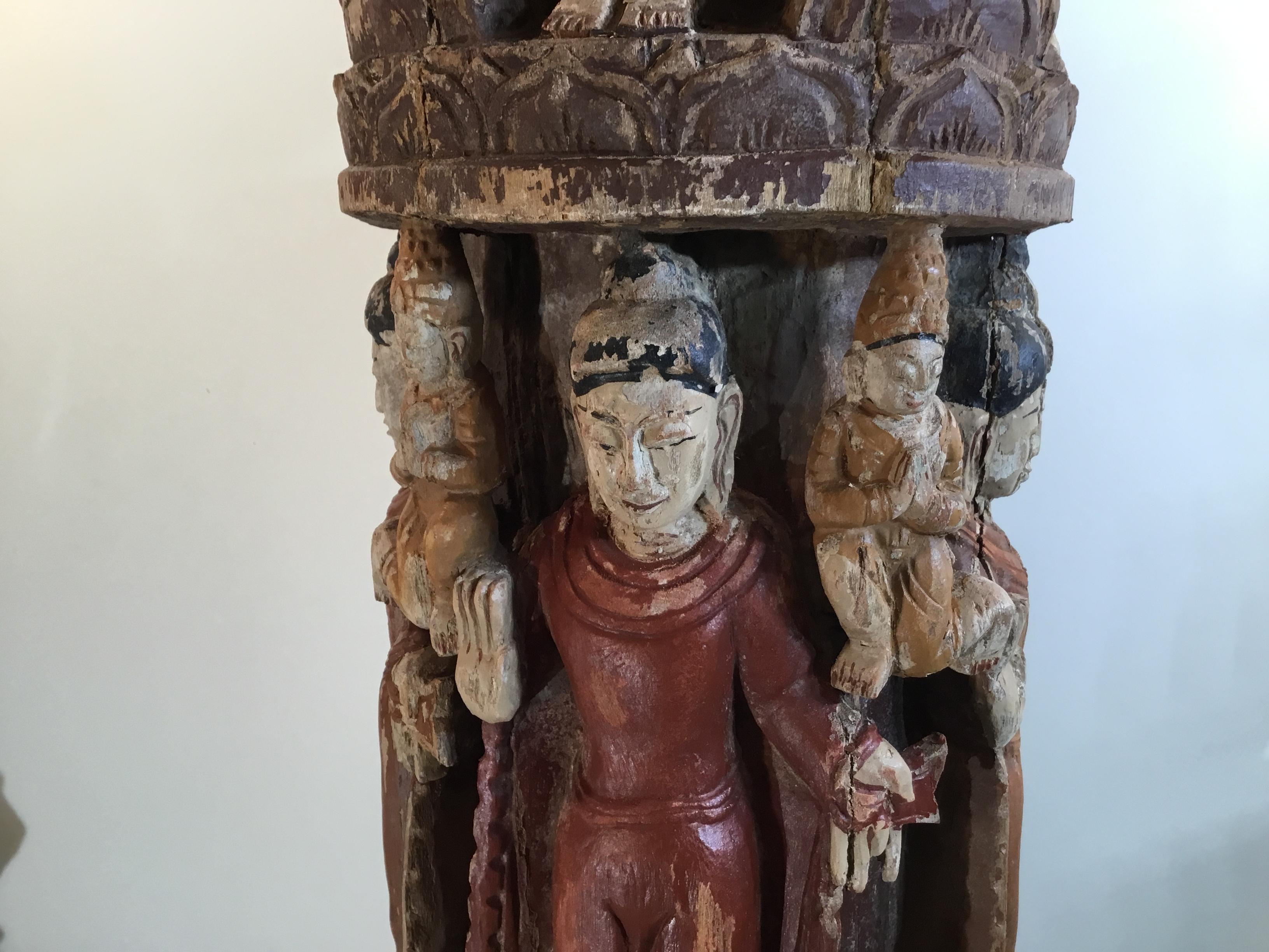 Vintage Hand Carved Cluster of Buddha Statue In Good Condition In Delray Beach, FL
