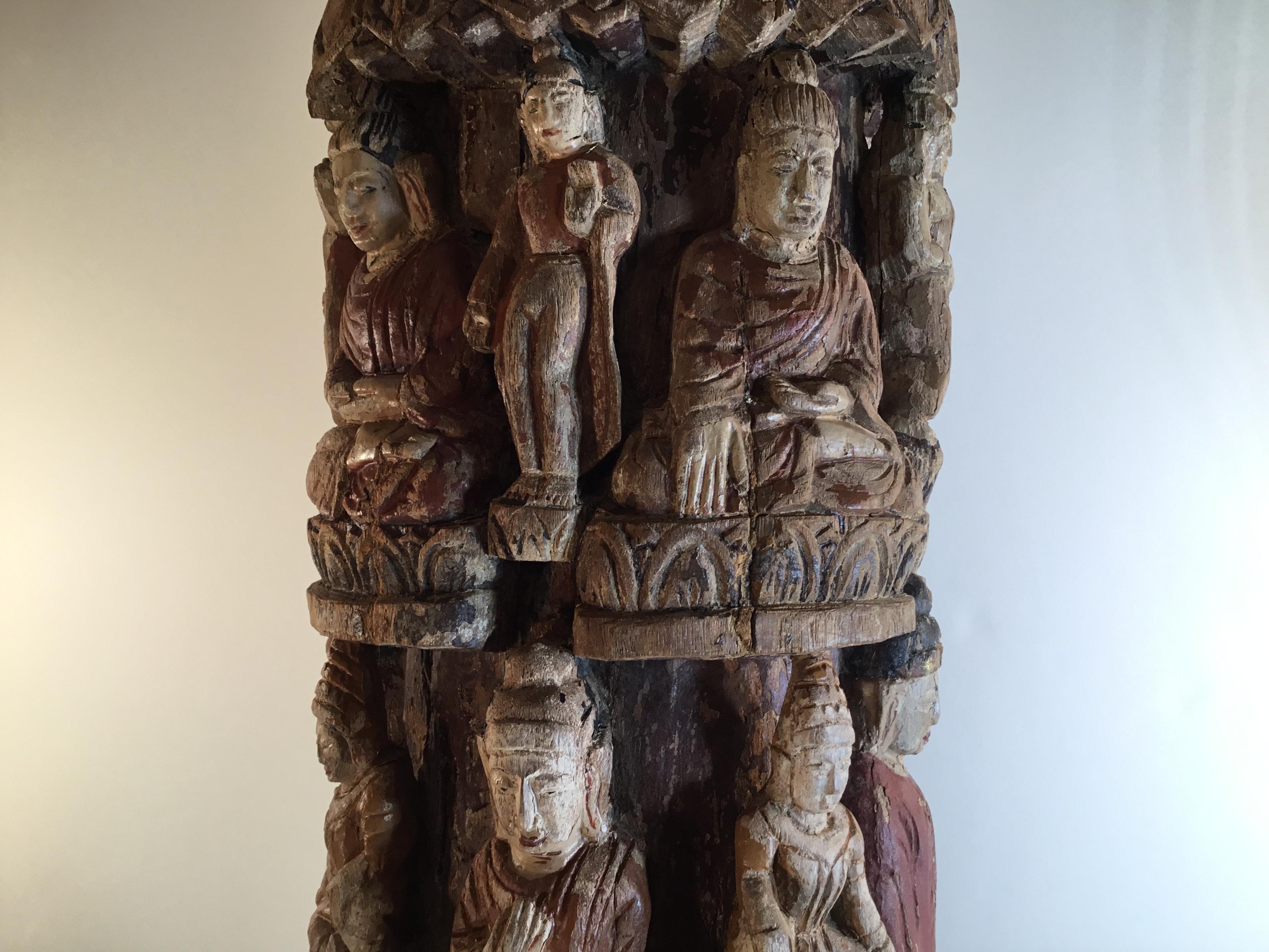 Mid-20th Century Vintage Hand Carved Cluster of Buddha Statue
