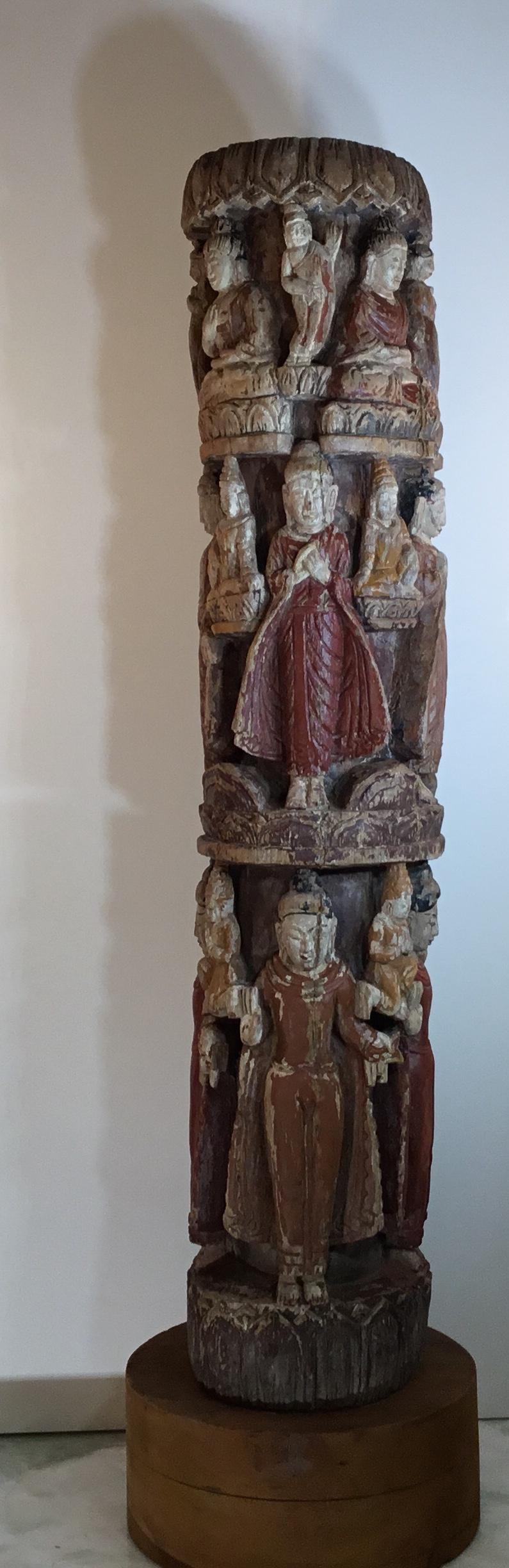 Wood Vintage Hand Carved Cluster of Buddha Statue