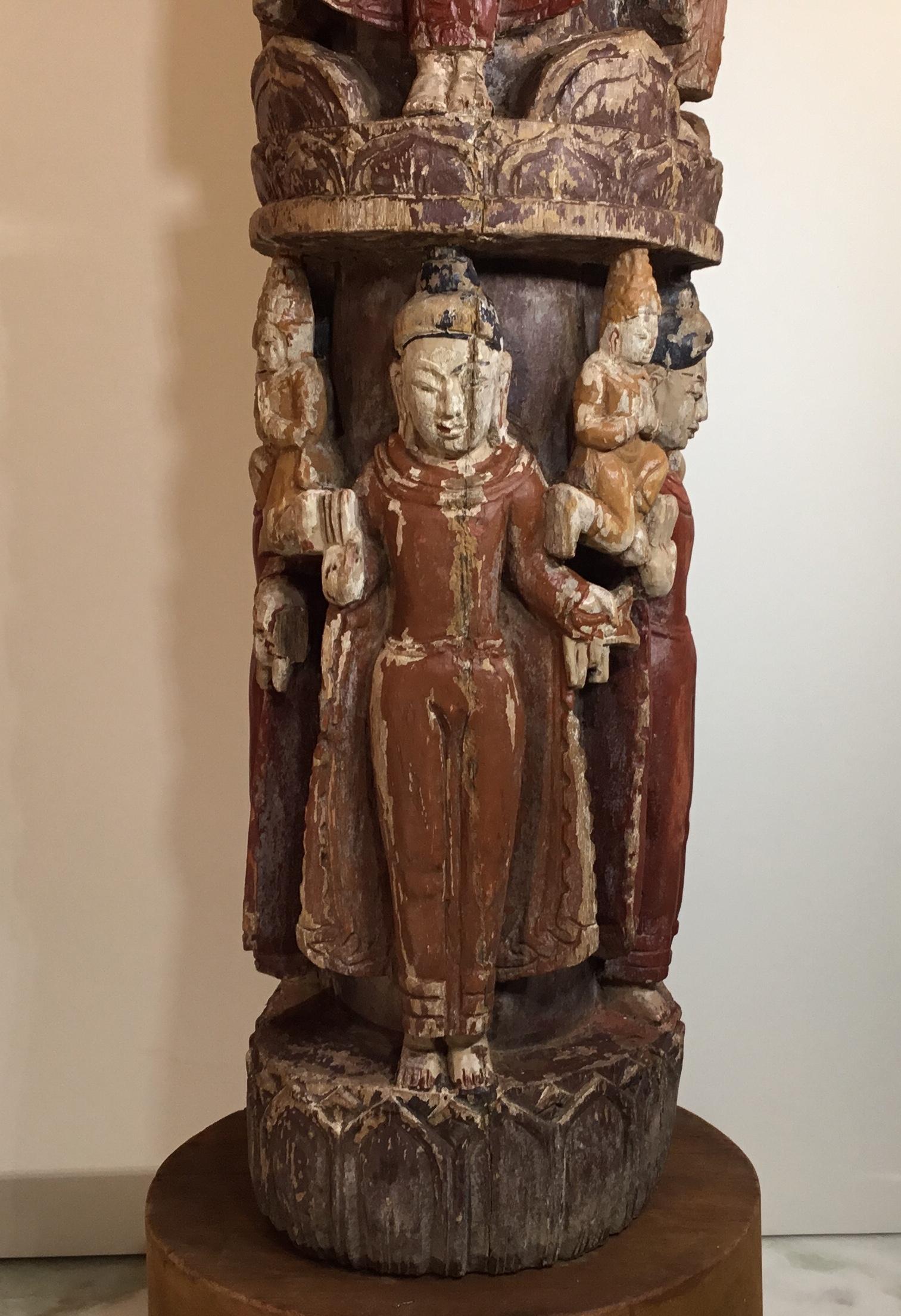 Vintage Hand Carved Cluster of Buddha Statue 2