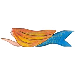 Vintage Hand-Carved Coastal Folk Art Mermaid Wall Sculpture
