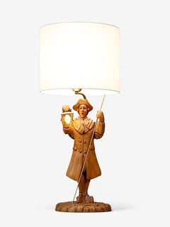 Vintage Hand Carved Colonial Style Town Watchman Table Lamp
