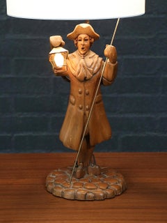 Vintage Hand Carved Colonial Style Town Watchman Table Lamp