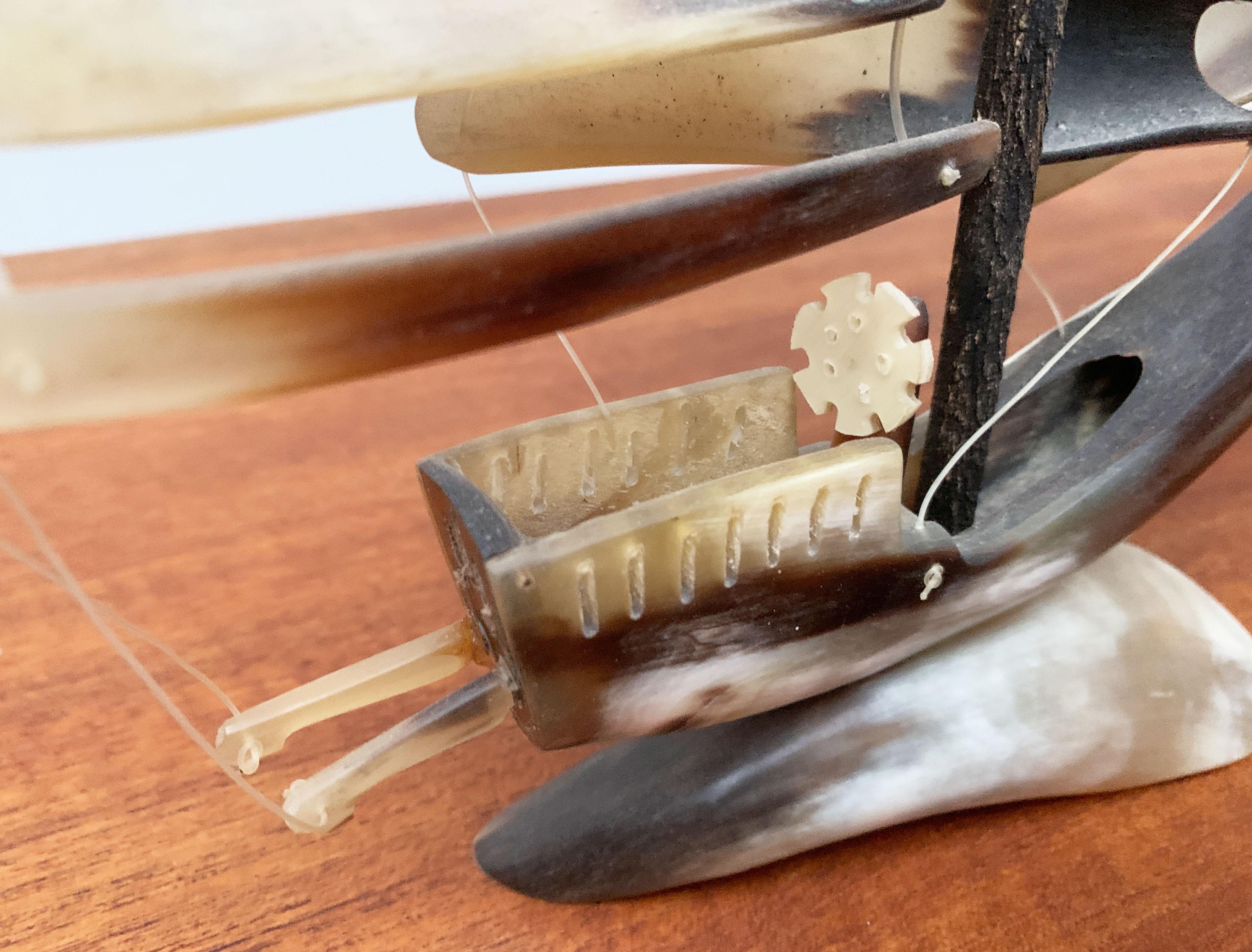 Vintage Hand geschnitzt Cow Horn Segelschiff Folk Art Sculpture im Angebot 6
