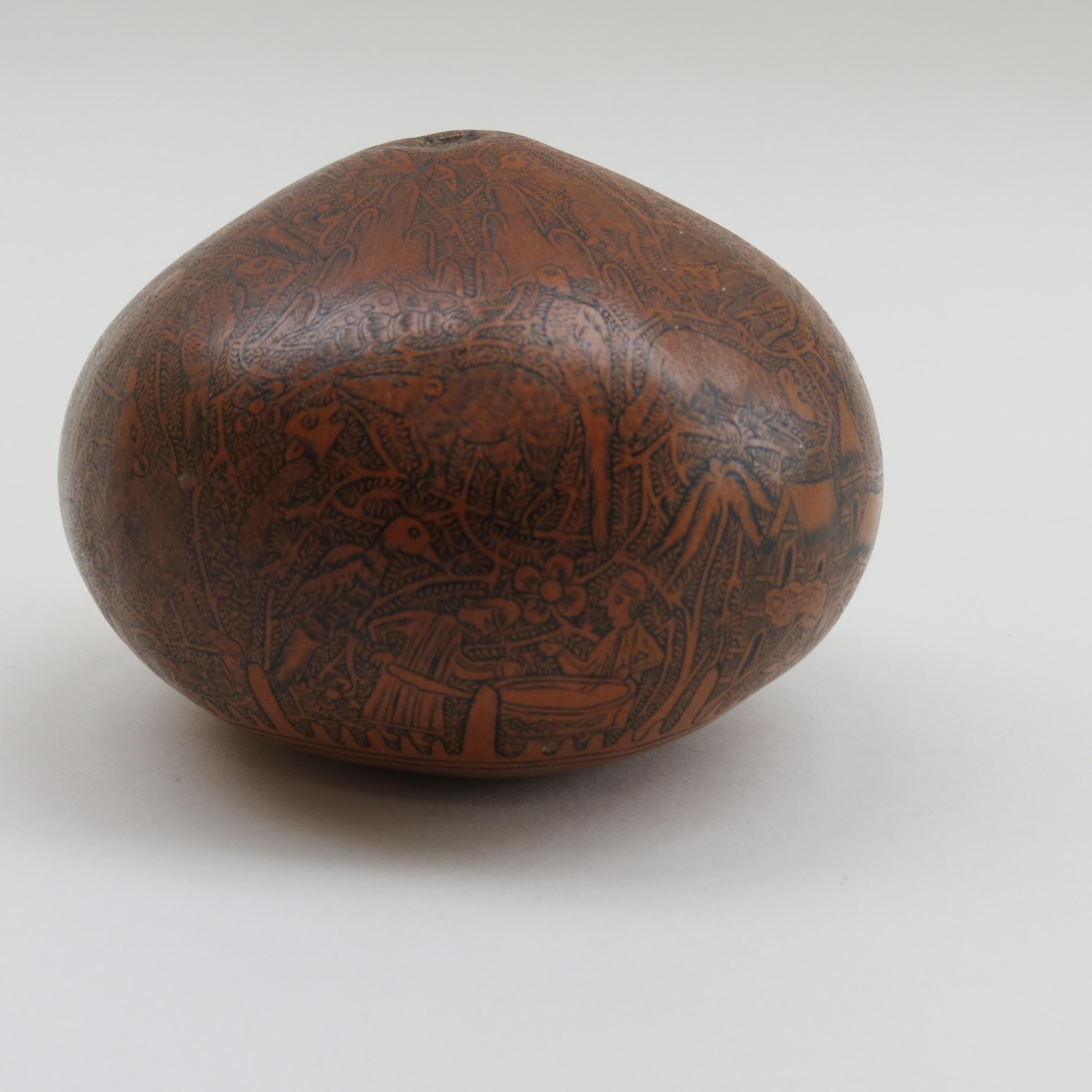 Hand-Carved Vintage Hand Carved Decorative Gourd from South America