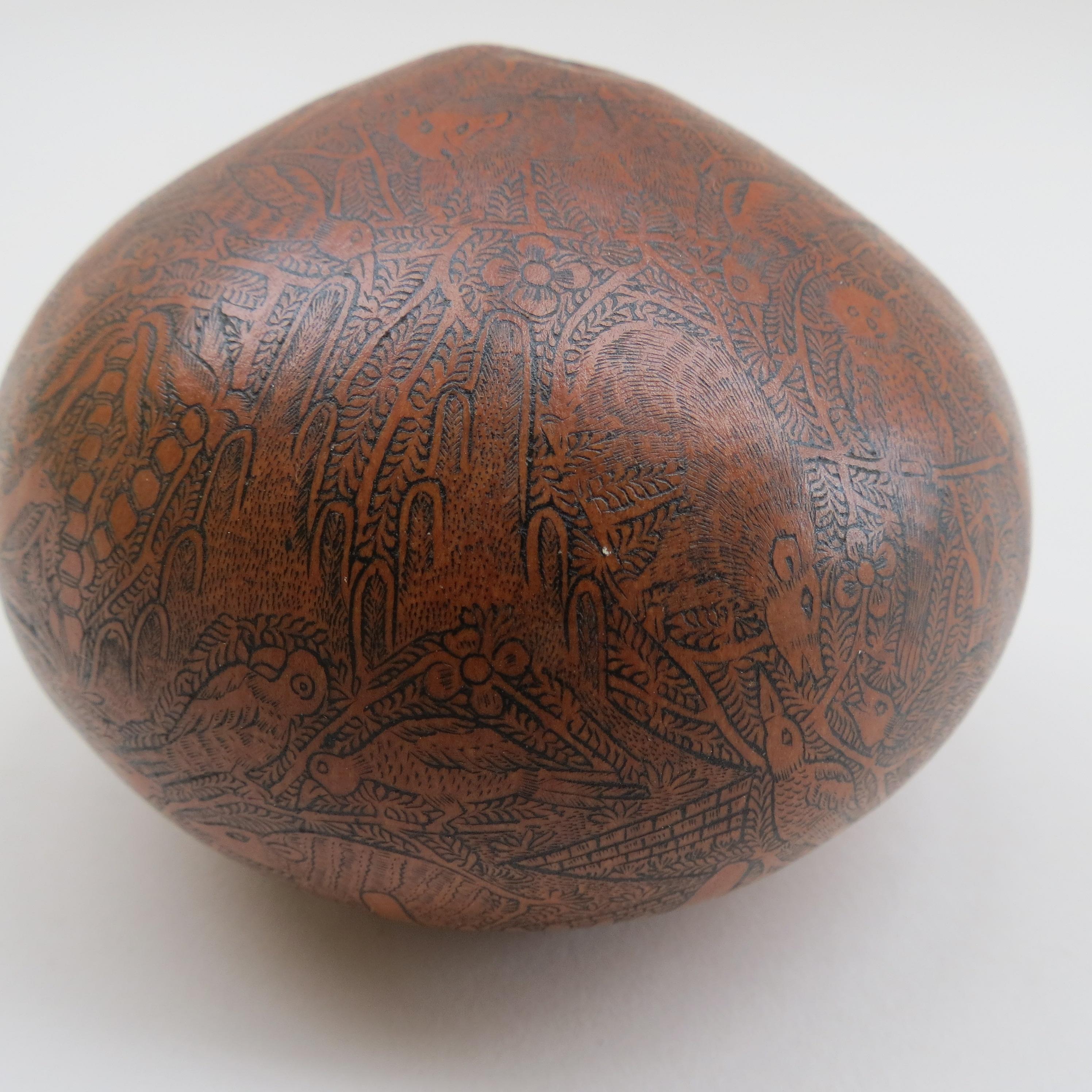 20th Century Vintage Hand Carved Decorative Gourd from South America