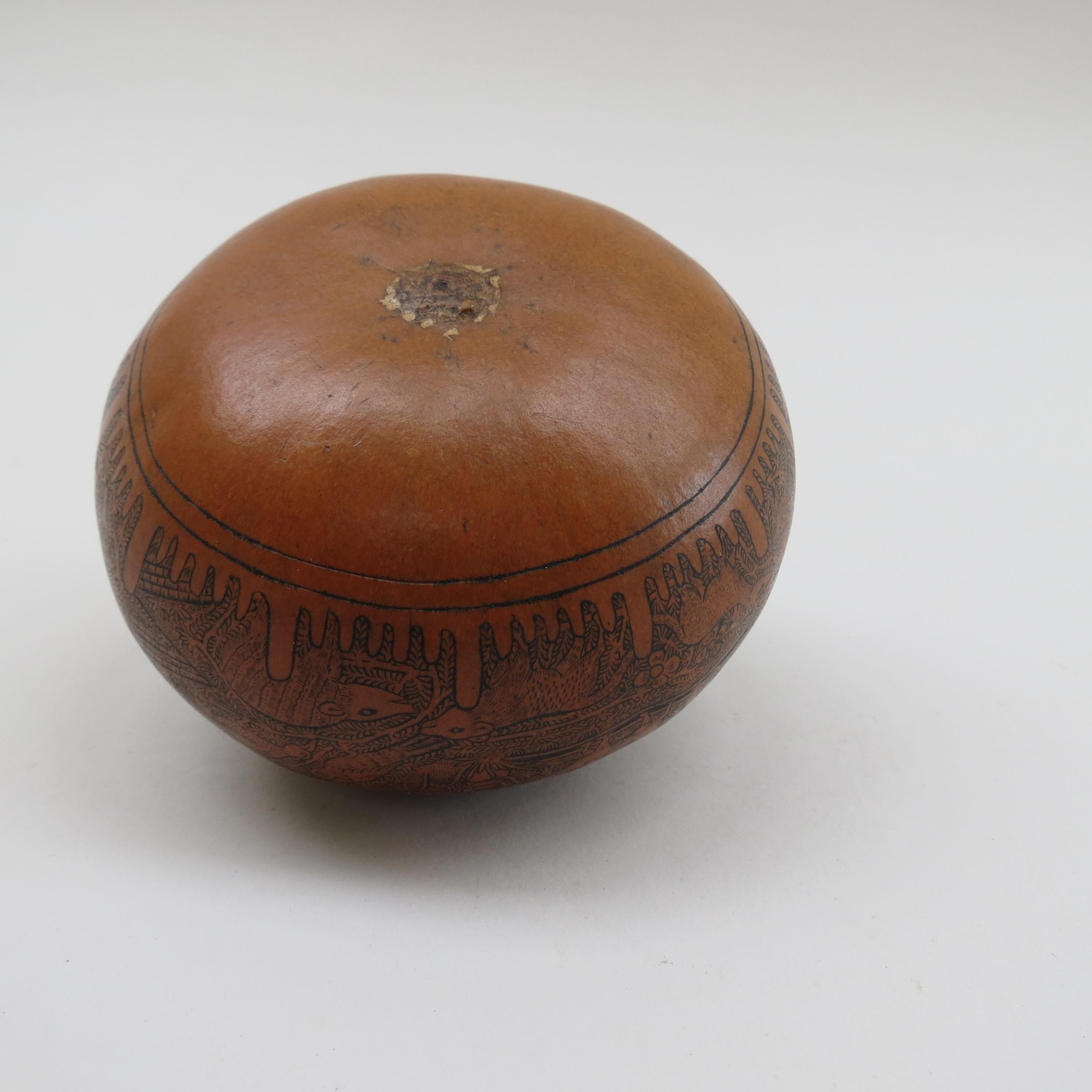 Natural Fiber Vintage Hand Carved Decorative Gourd from South America