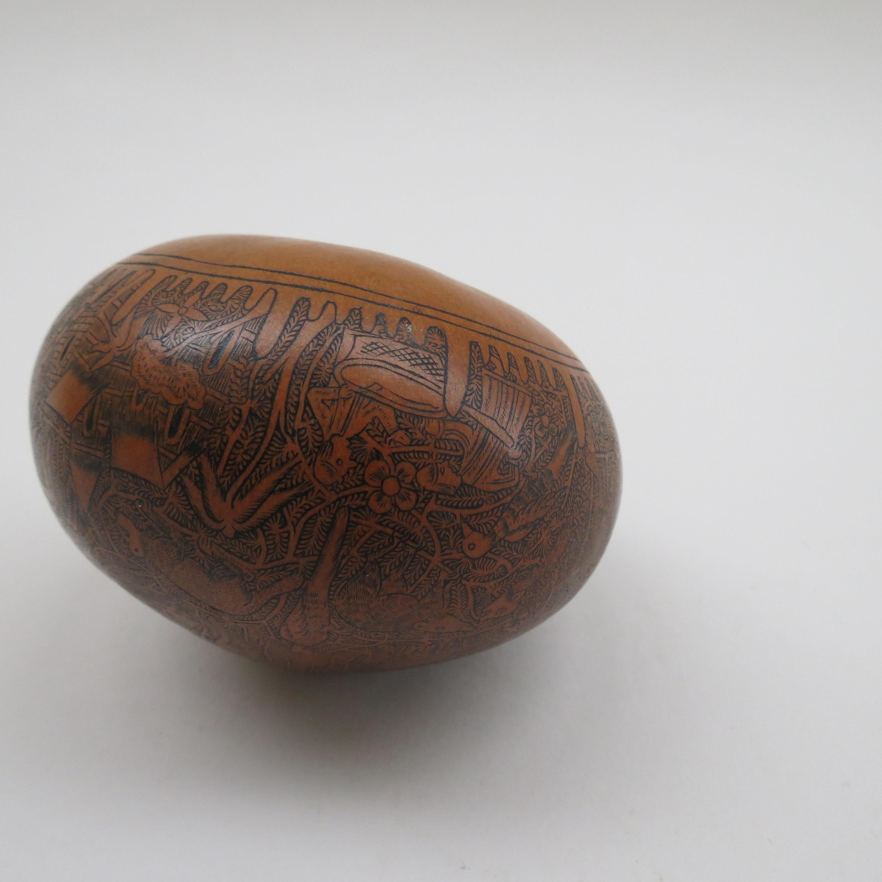 Vintage Hand Carved Decorative Gourd from South America 1