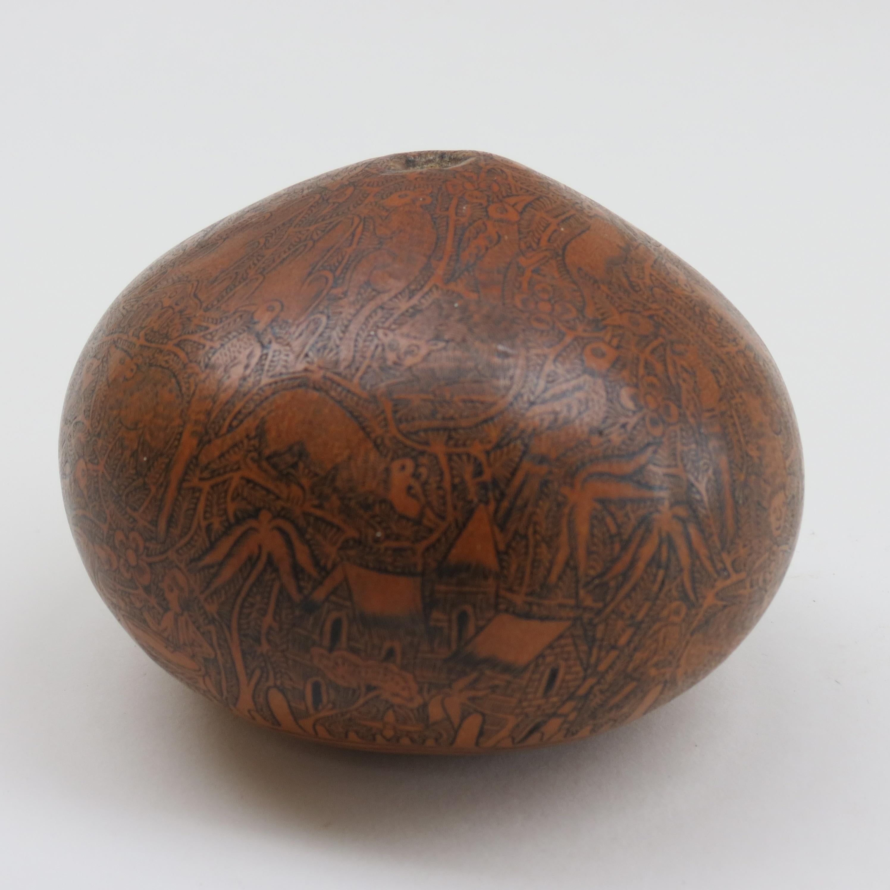 Vintage Hand Carved Decorative Gourd from South America 2