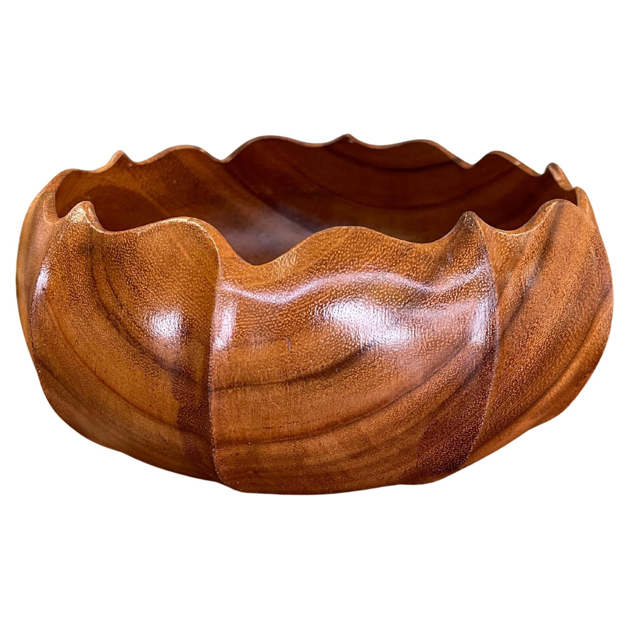 Vintage Hand-Carved Decorative Wood Bowl by Pacific Traders, Made in Philippines