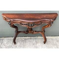 Vintage Hand Carved Demilune Wall Mount Console Table