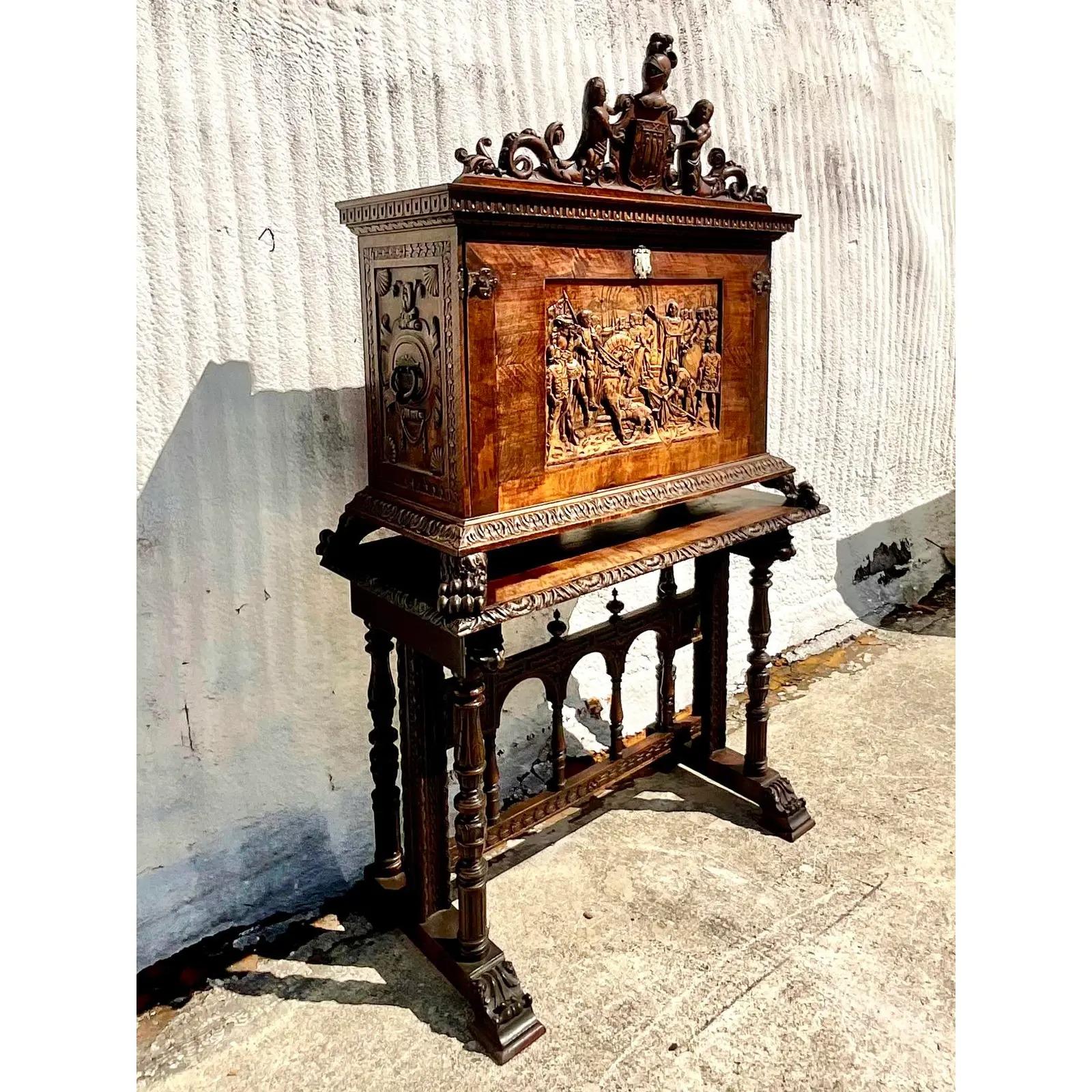 North American Vintage Hand Carved Desk and Console