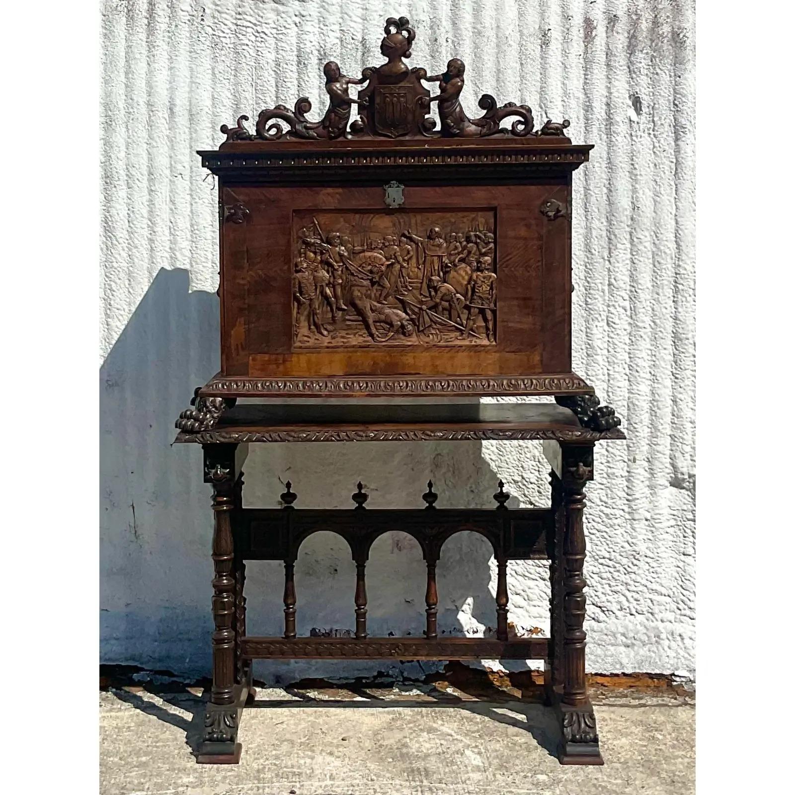 Vintage Hand Carved Desk and Console In Good Condition In west palm beach, FL