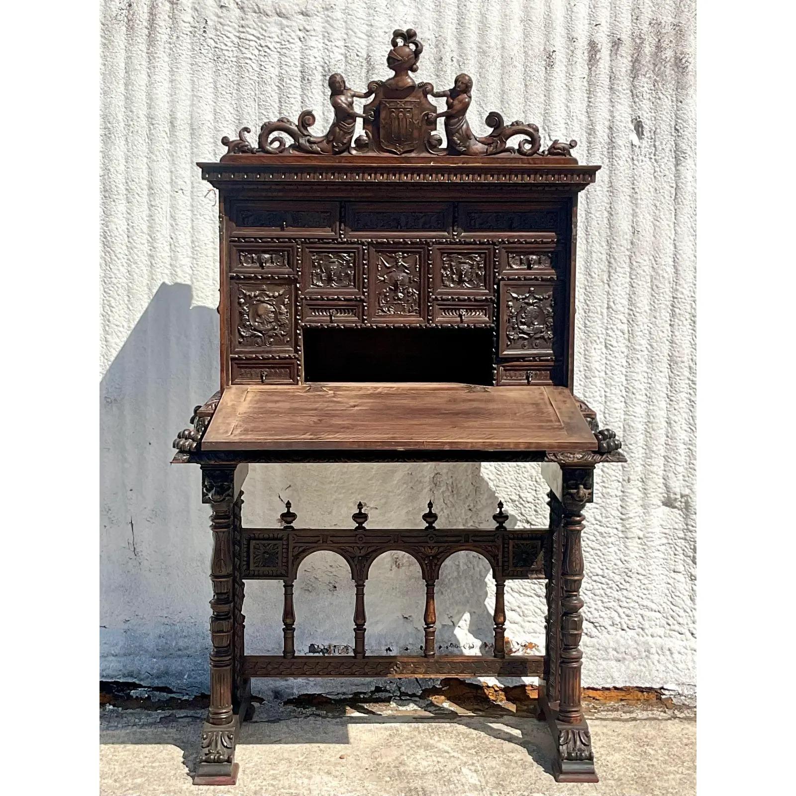 Vintage Hand Carved Desk and Console 1