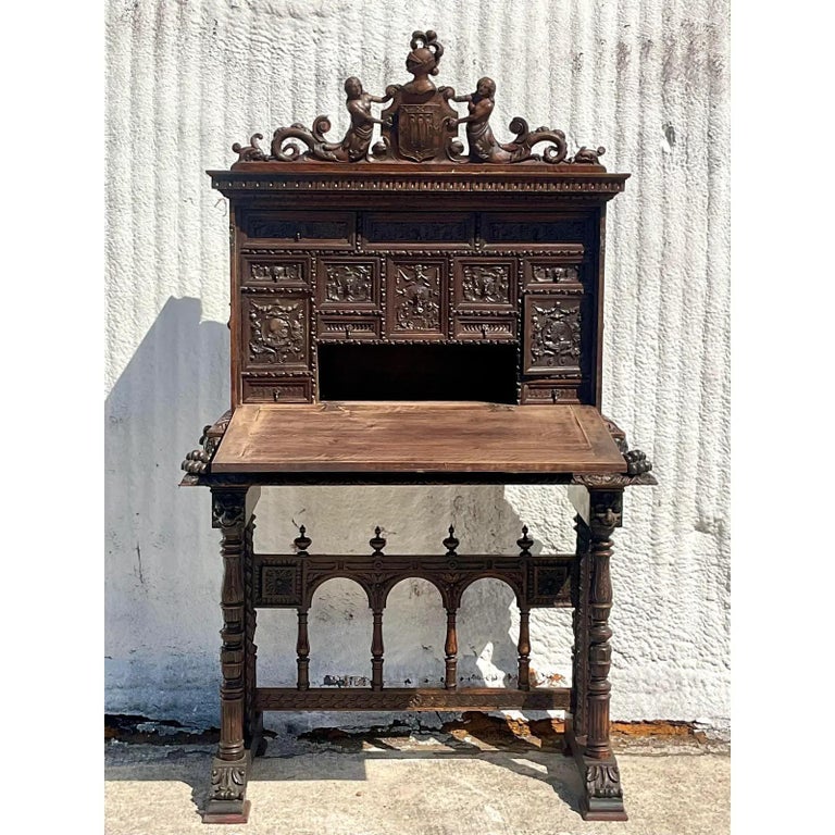 Vintage Hand Carved Desk and Console For Sale 1