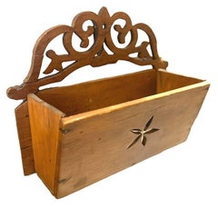 Vintage Hand Carved Edwardian Wooden Wall Mailer Mailbox w/ Star