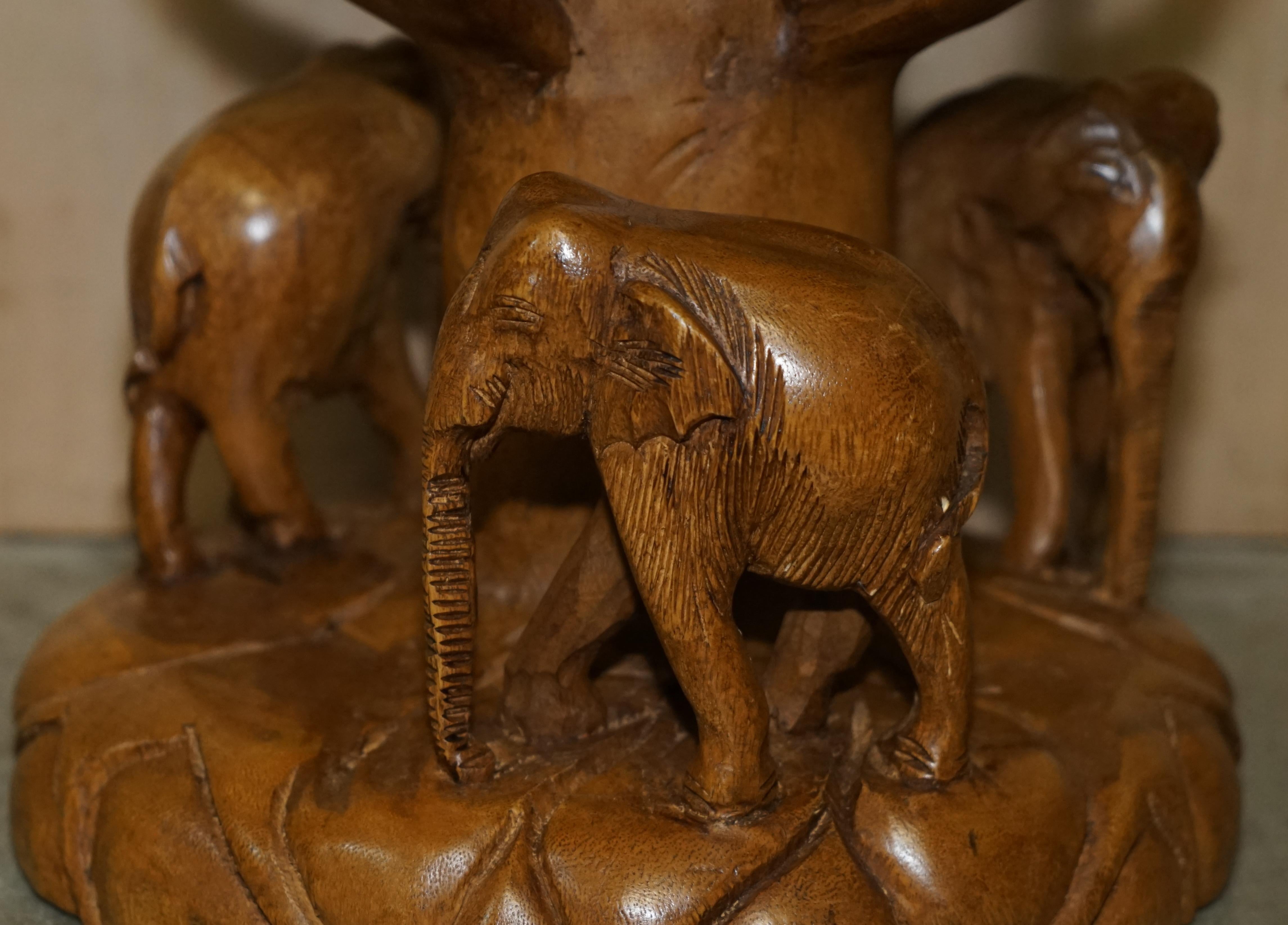 Vintage Hand Carved Elephant Stool with Ornate Decoration All over Must See Pics For Sale 1