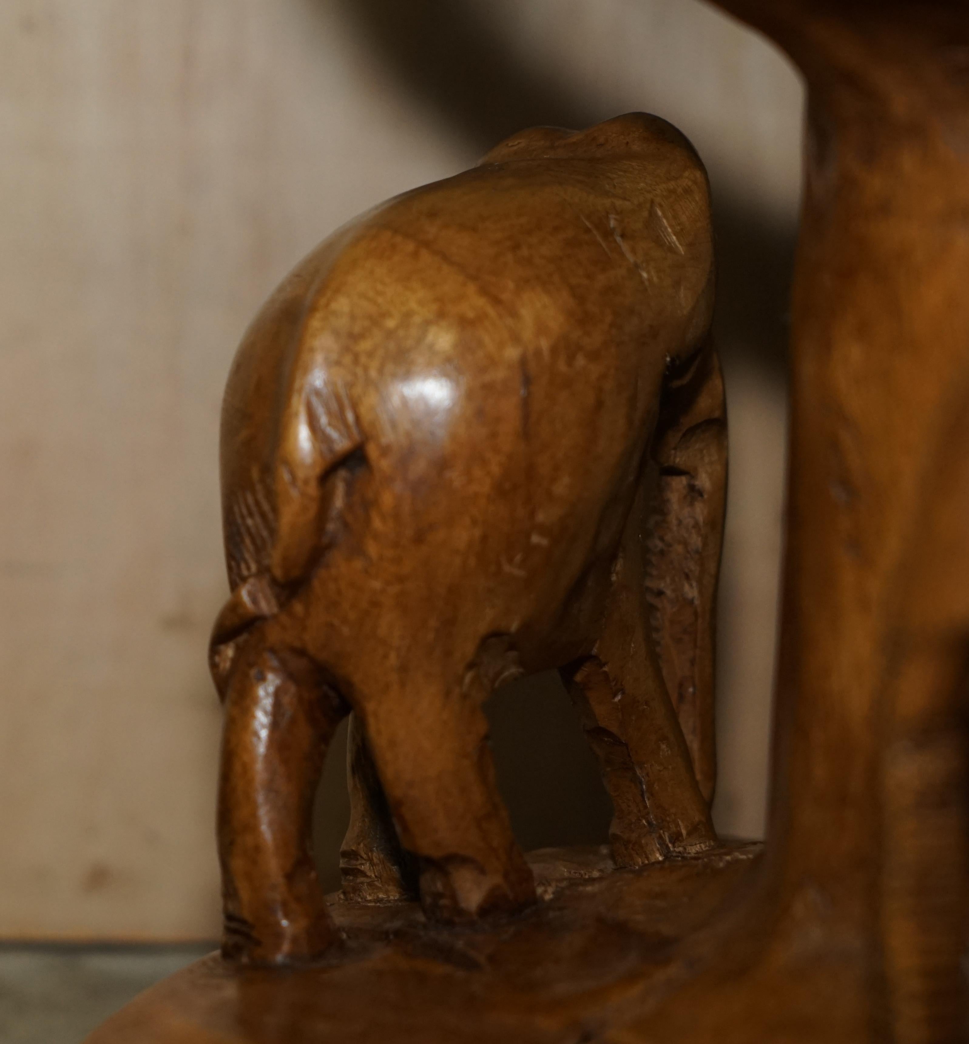Vintage Hand Carved Elephant Stool with Ornate Decoration All over Must See Pics For Sale 2
