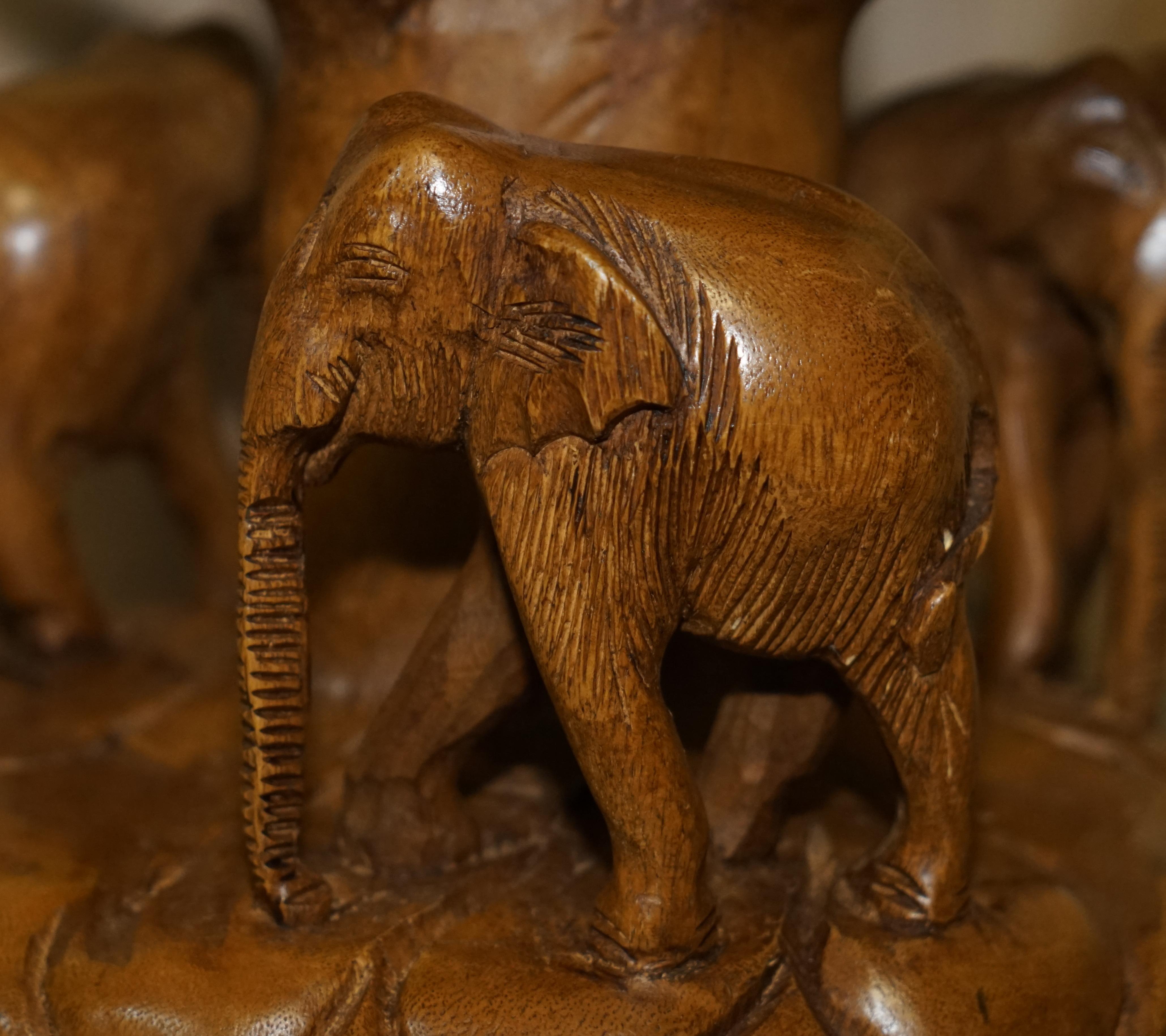 Vintage Hand Carved Elephant Stool with Ornate Decoration All over Must See Pics For Sale 3