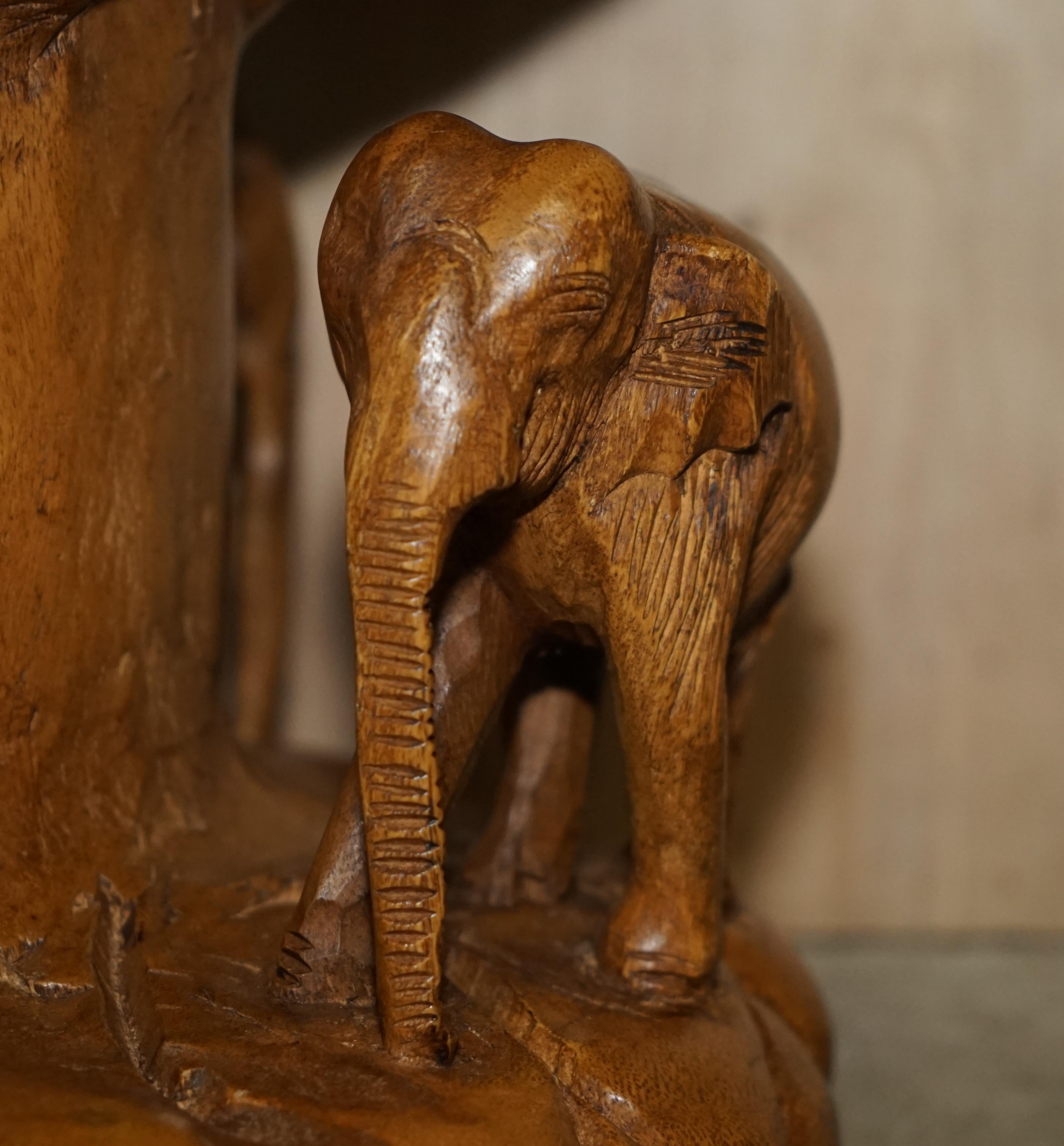 Hand-Carved Vintage Hand Carved Elephant Stool with Ornate Decoration All over Must See Pics For Sale