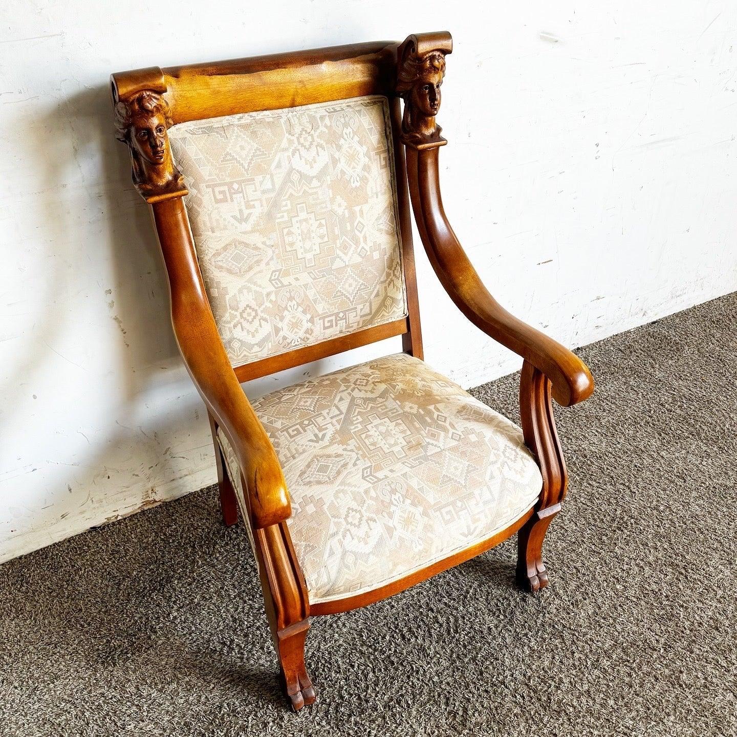 Unknown Vintage Hand Carved Face and Clawfoot Dining Chair For Sale