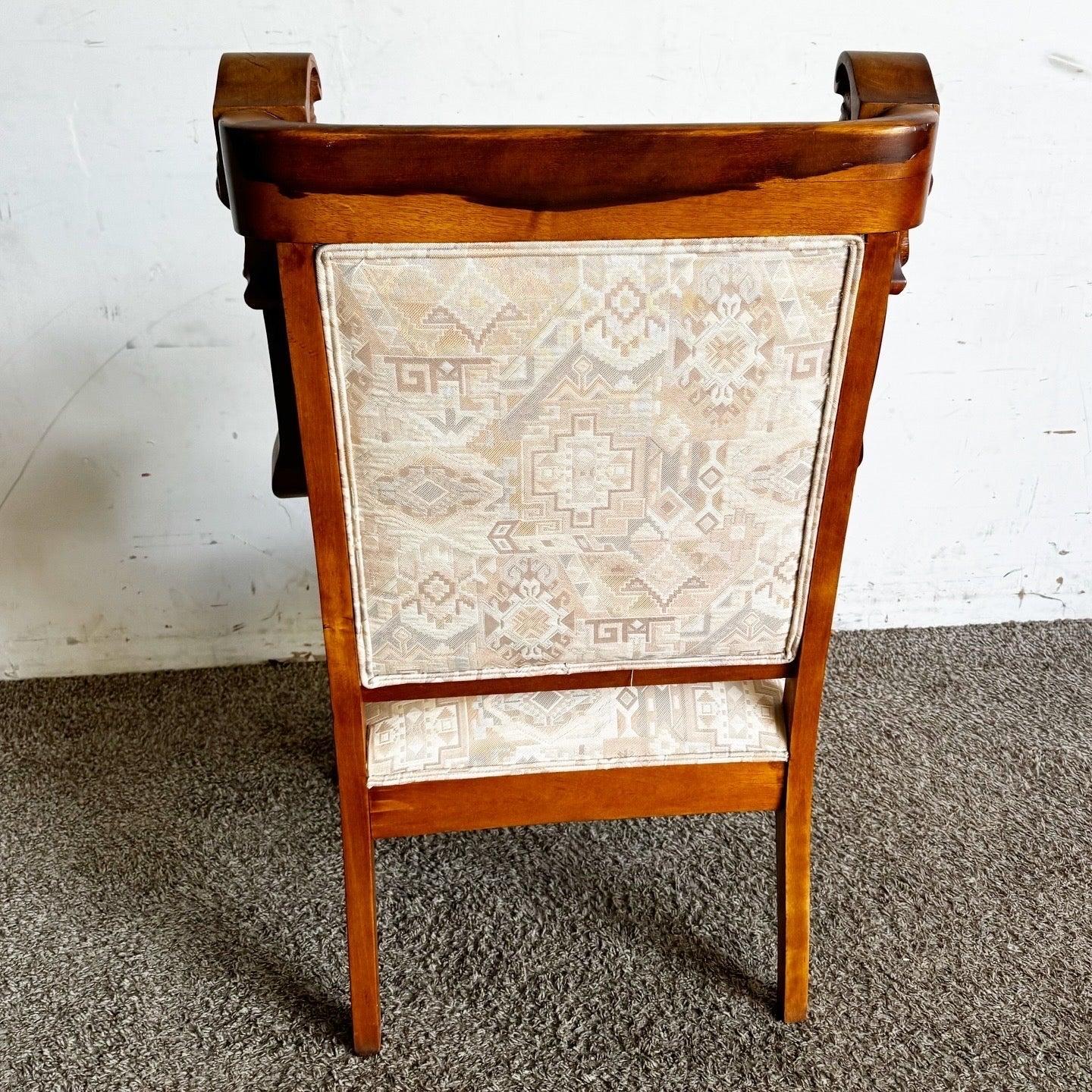 Wood Vintage Hand Carved Face and Clawfoot Dining Chair For Sale