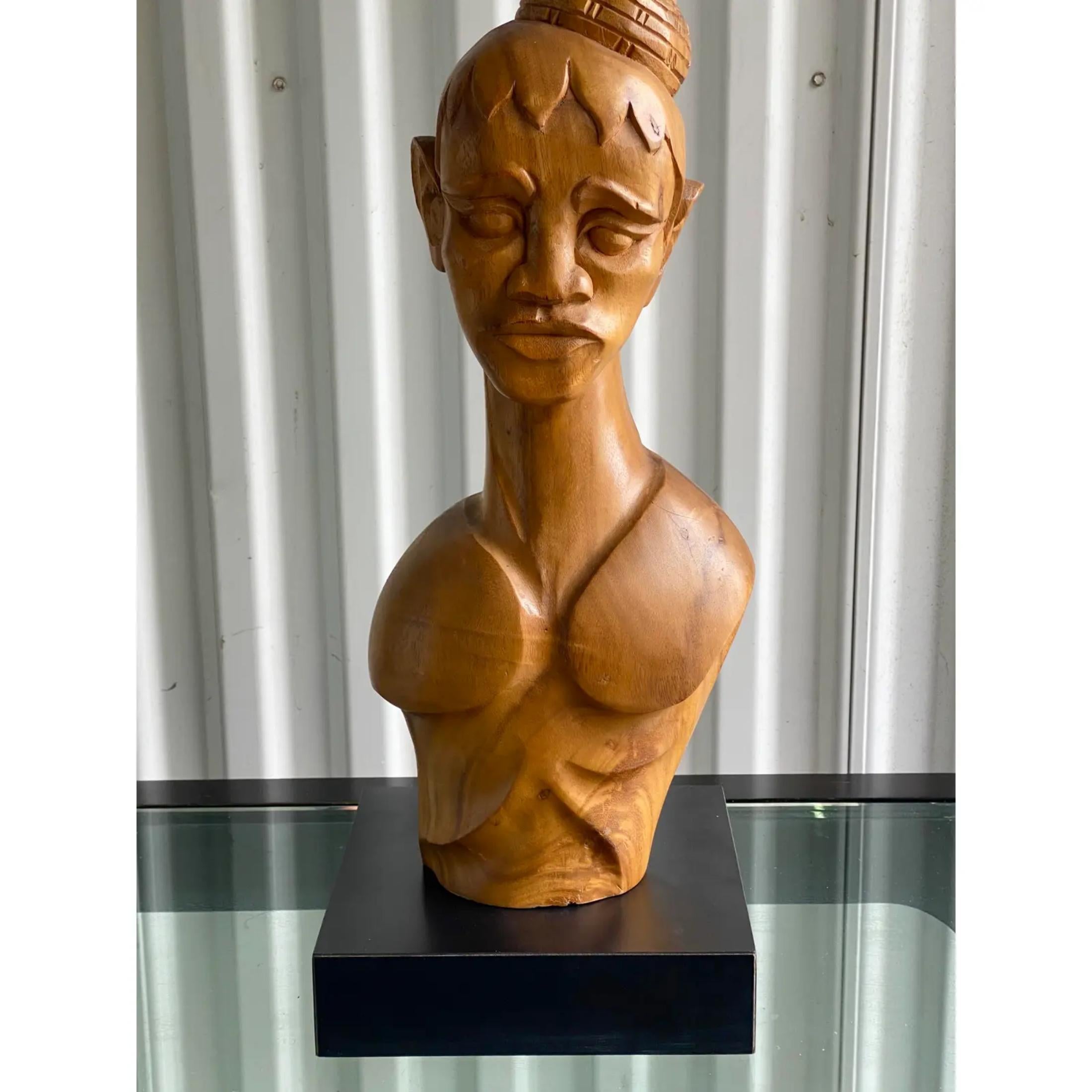 Vintage Hand Carved Female Bust In Good Condition For Sale In west palm beach, FL