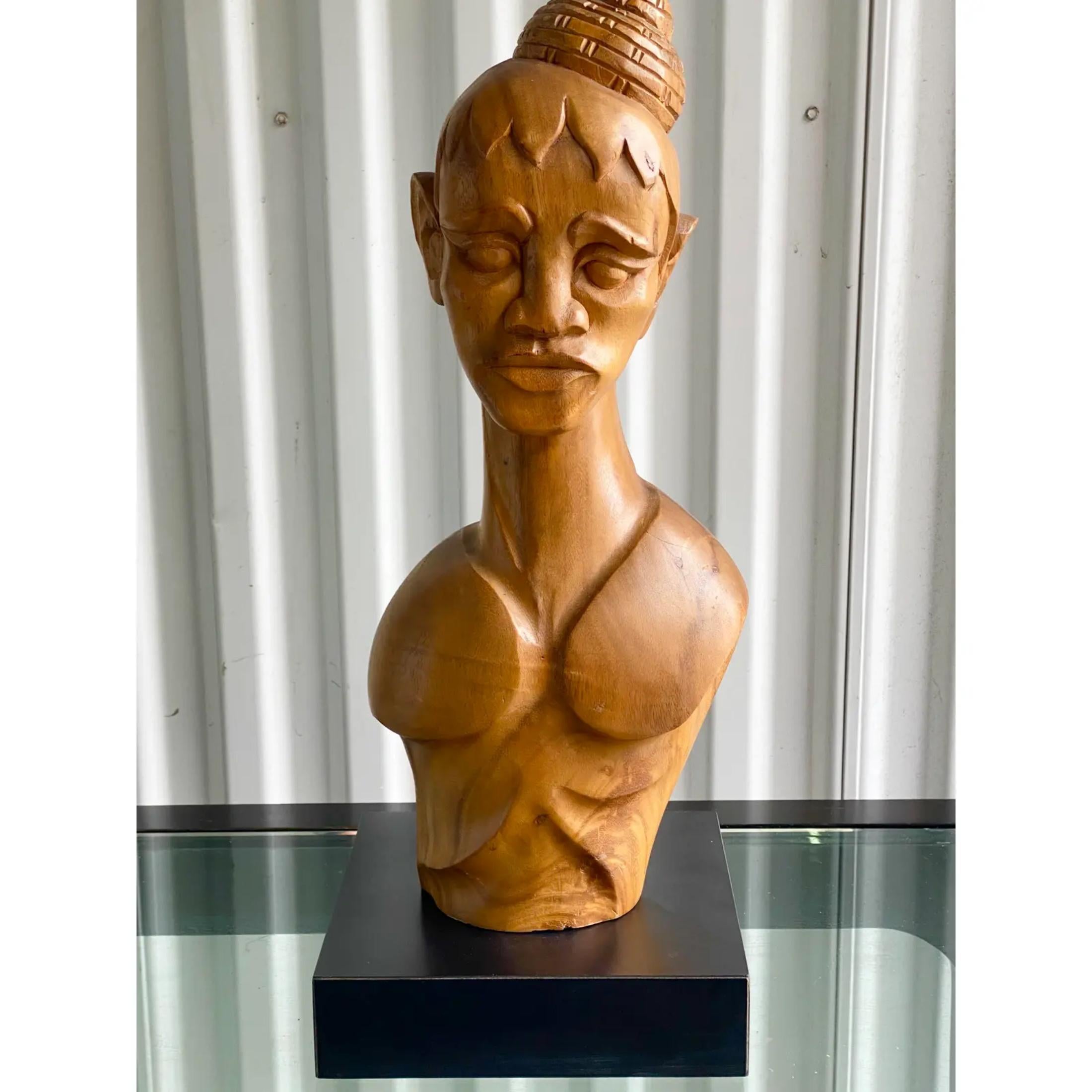 20th Century Vintage Hand Carved Female Bust For Sale