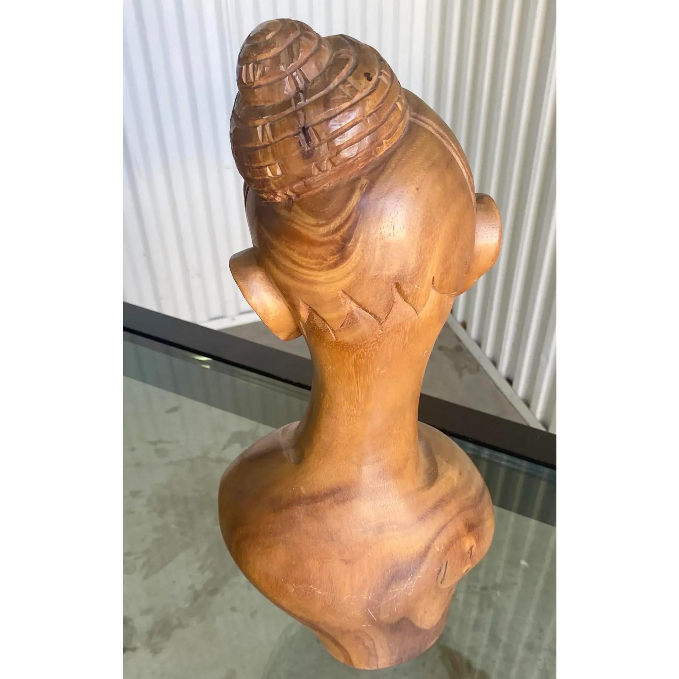 Vintage Hand Carved Female Bust For Sale 1