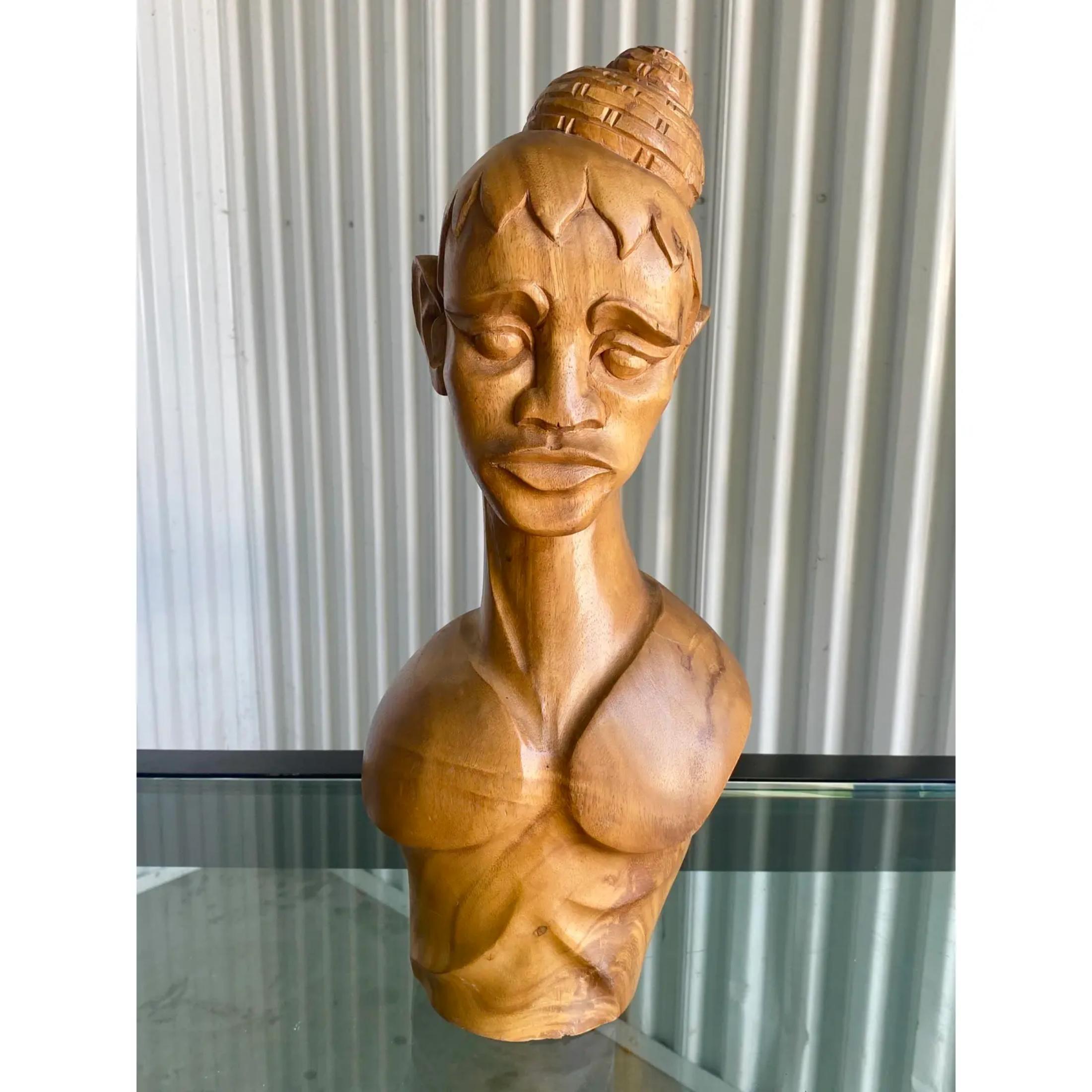 Vintage Hand Carved Female Bust For Sale 2
