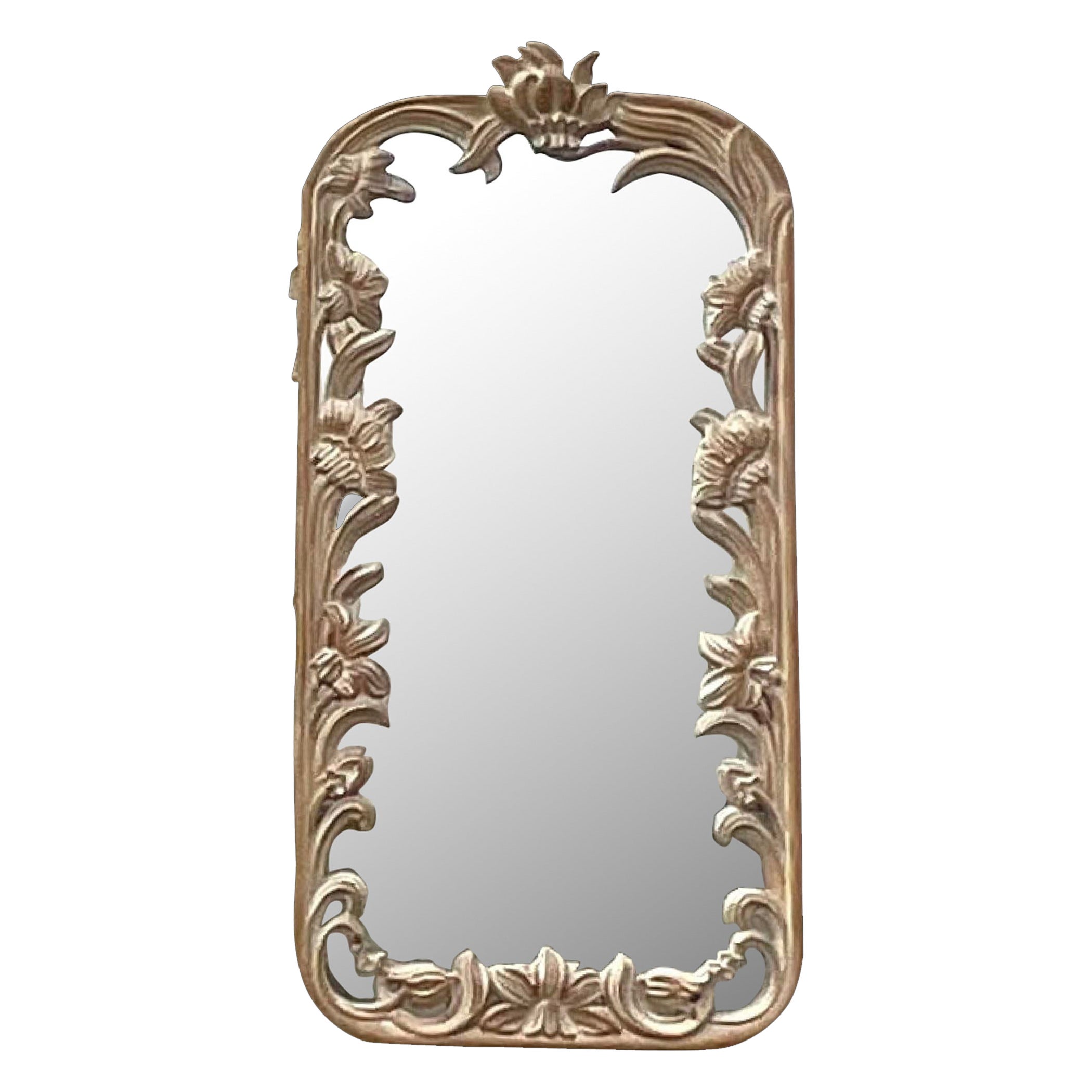 Vintage Hand-Carved Floral Wooden Mirror